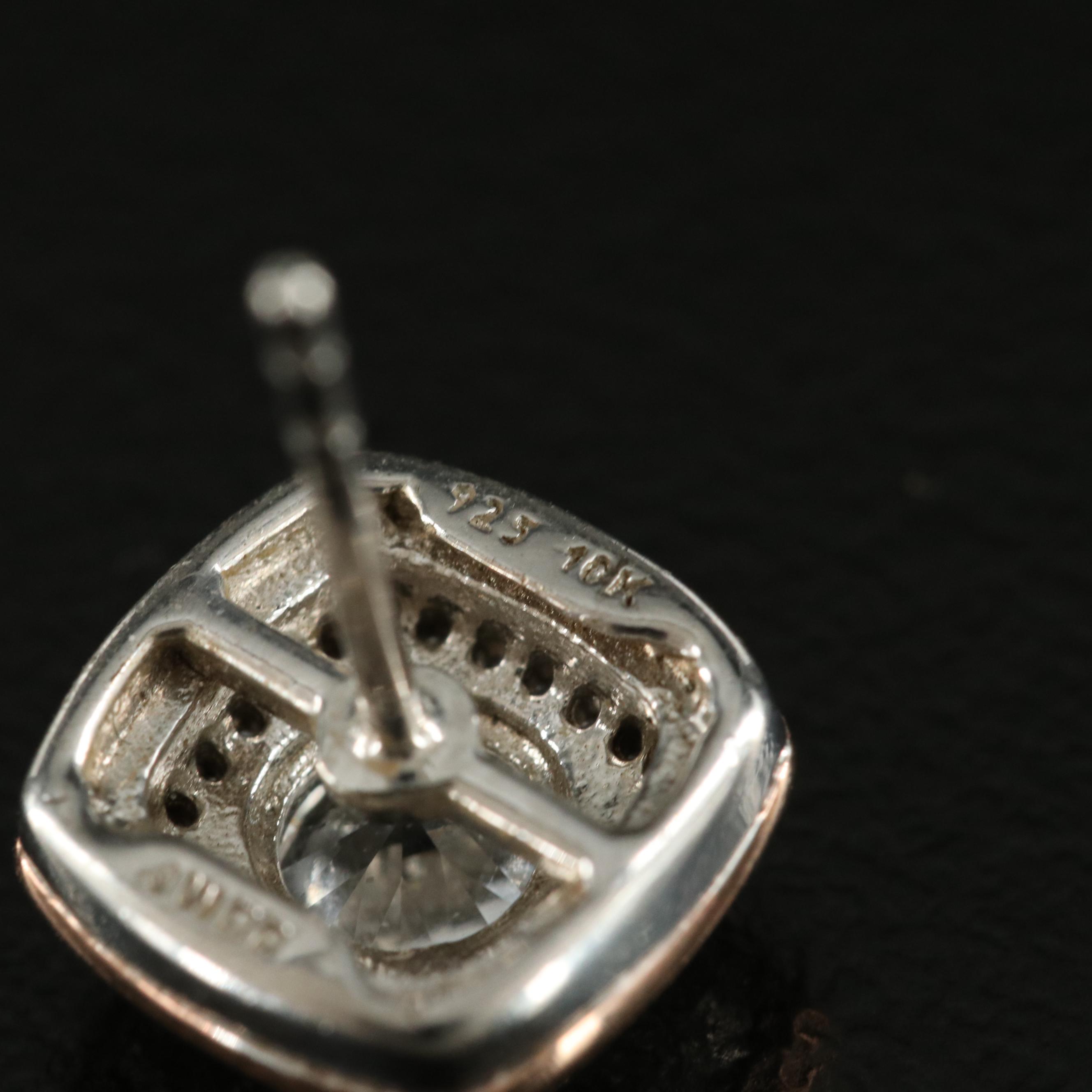 Sterling White Sapphire Earrings with 10K Rose Gold Accents