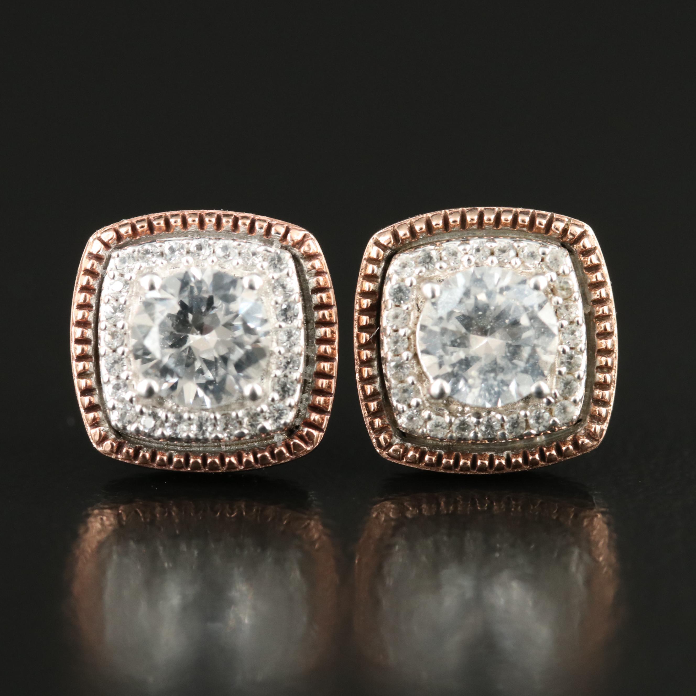 Sterling White Sapphire Earrings with 10K Rose Gold Accents
