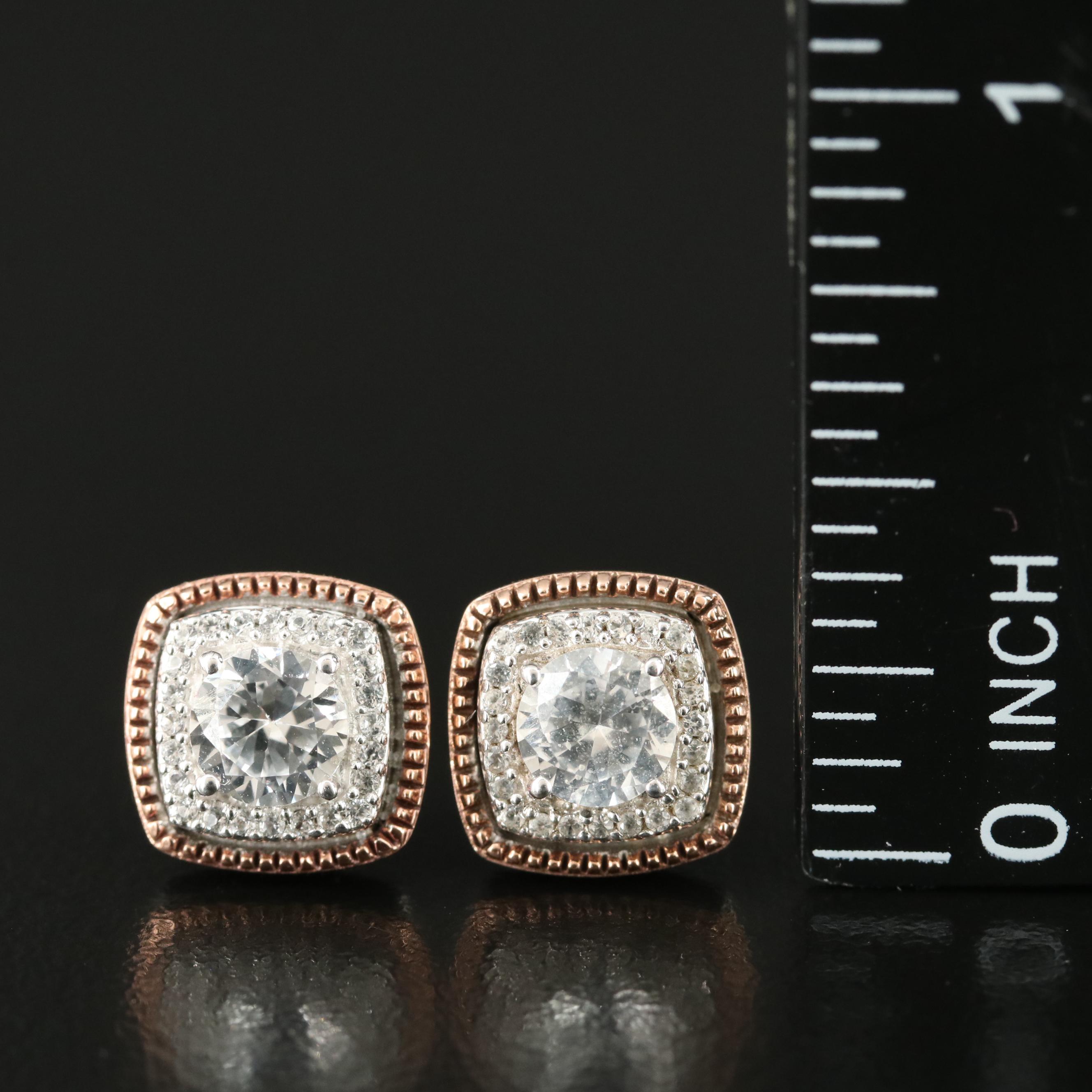 Sterling White Sapphire Earrings with 10K Rose Gold Accents