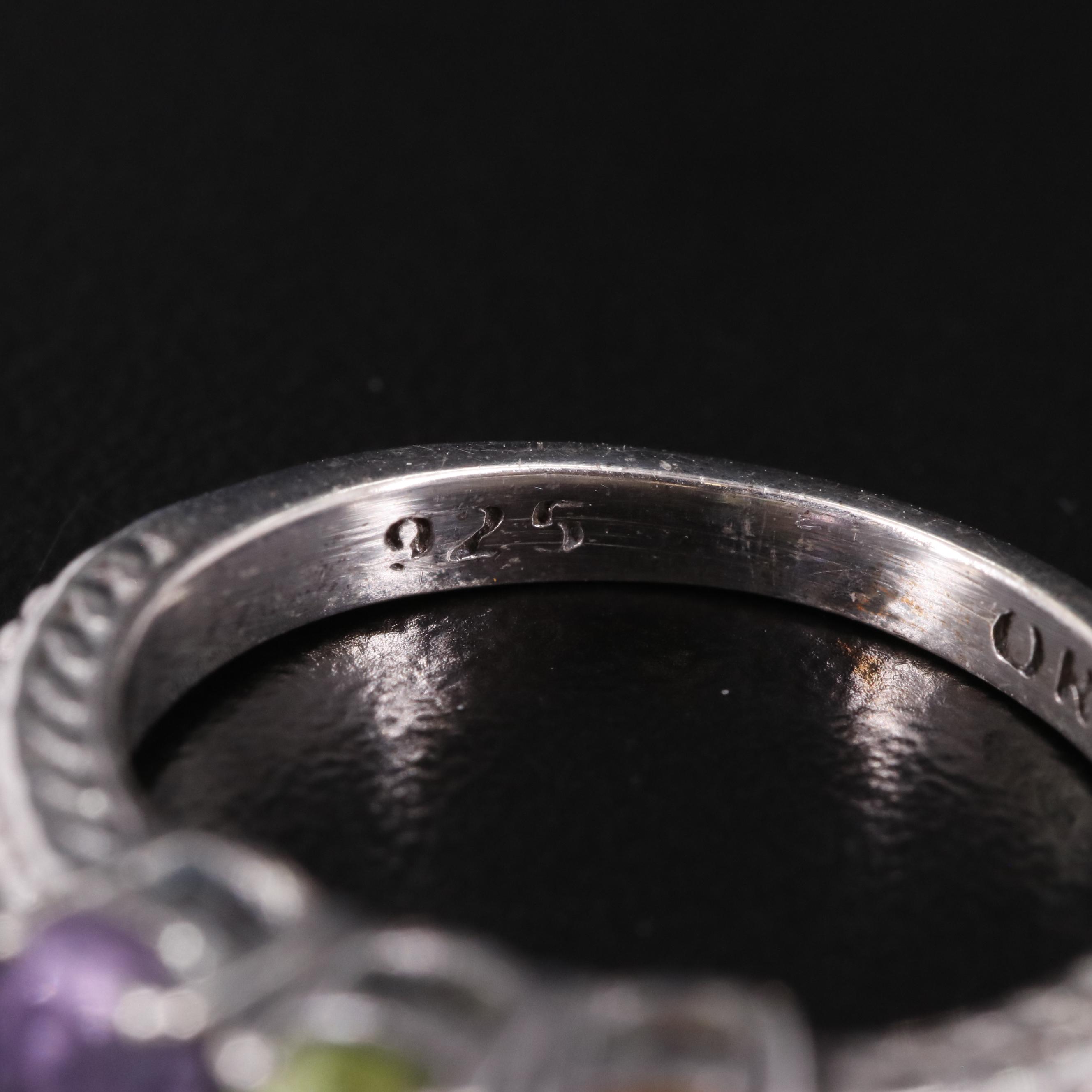 Sterling Amethyst, Peridot, and Citrine Three Stone Ring