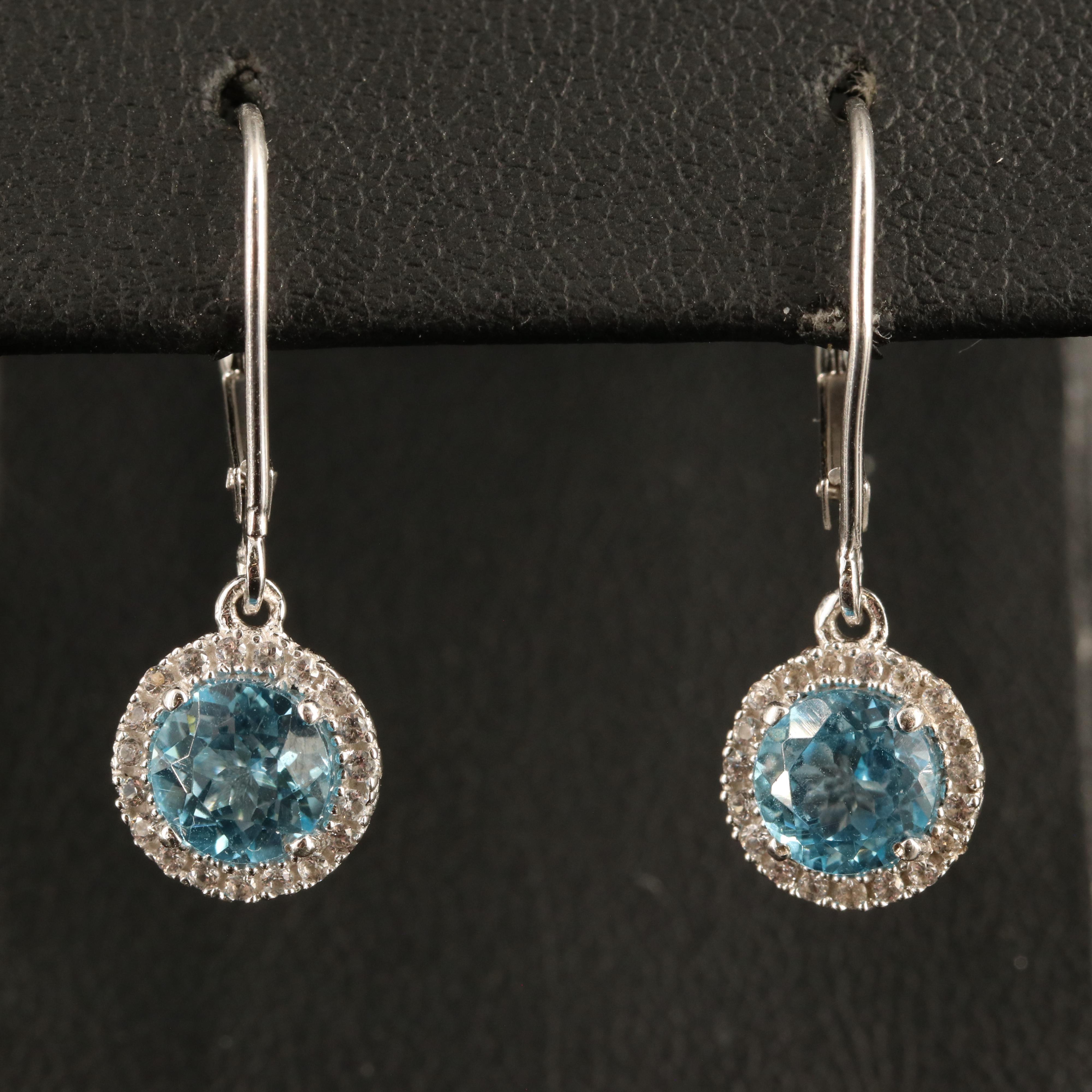 Sterling Swiss Blue Topaz and White Sapphire Earrings