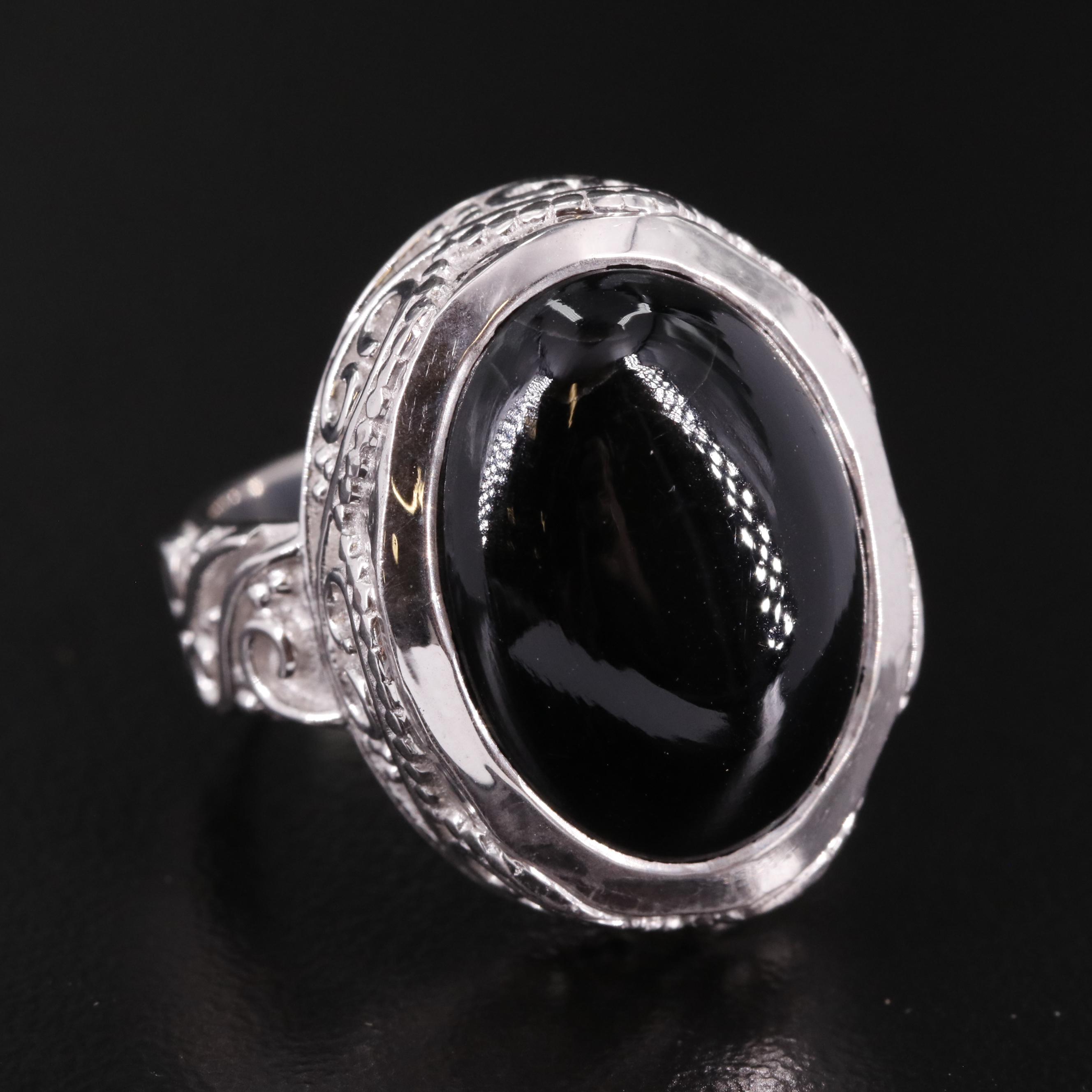 Sterling Black Onyx with Scrollwork Accents