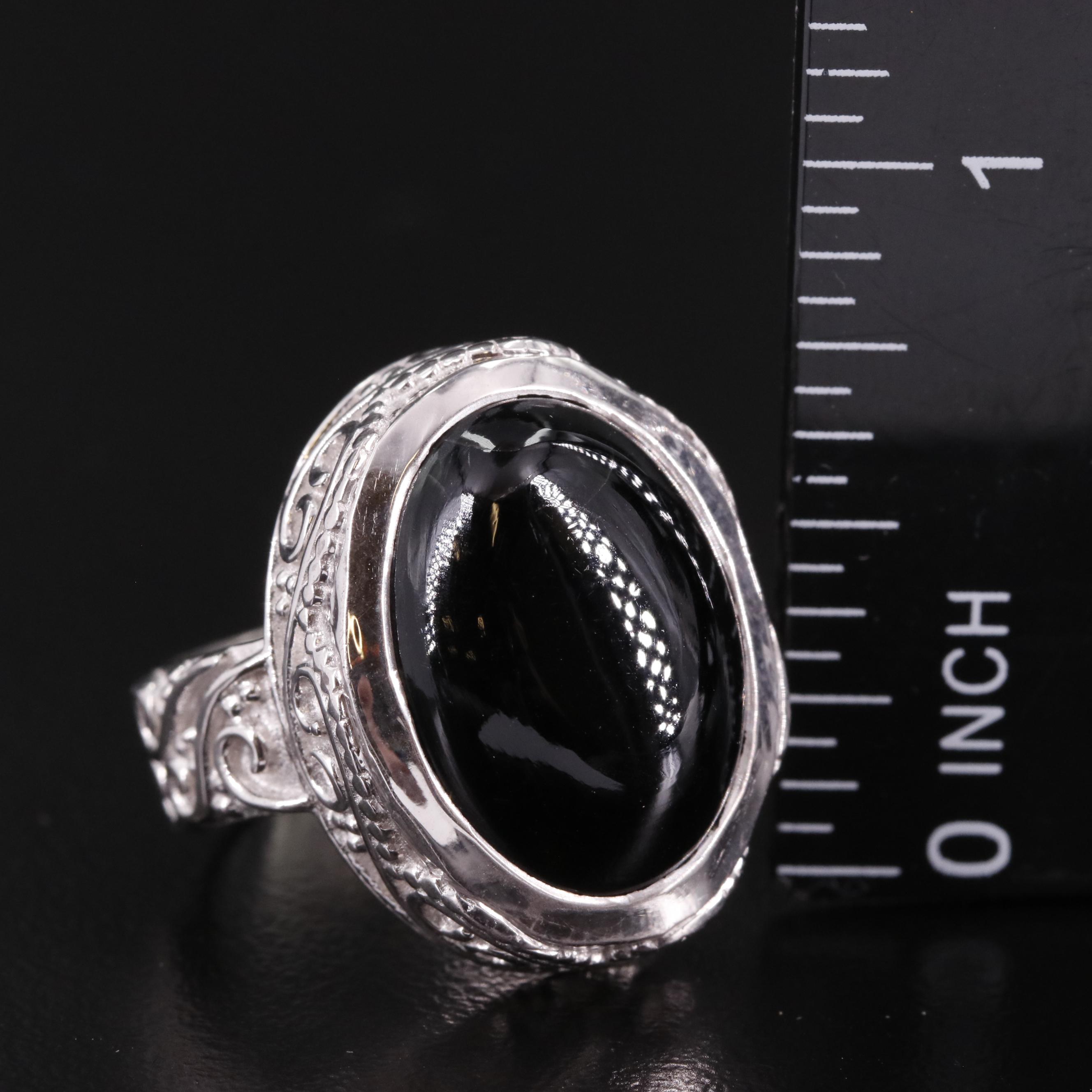 Sterling Black Onyx with Scrollwork Accents