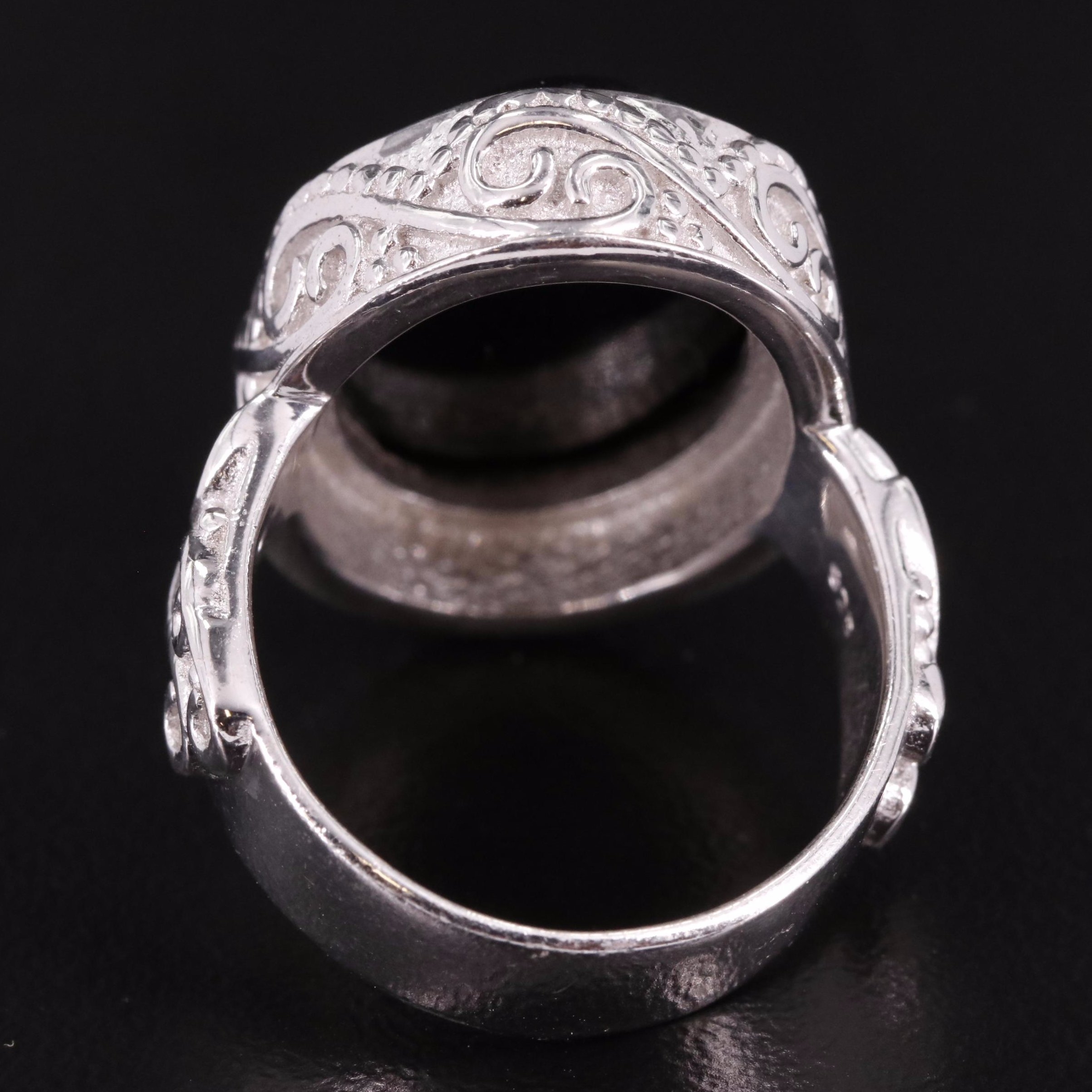 Sterling Black Onyx with Scrollwork Accents