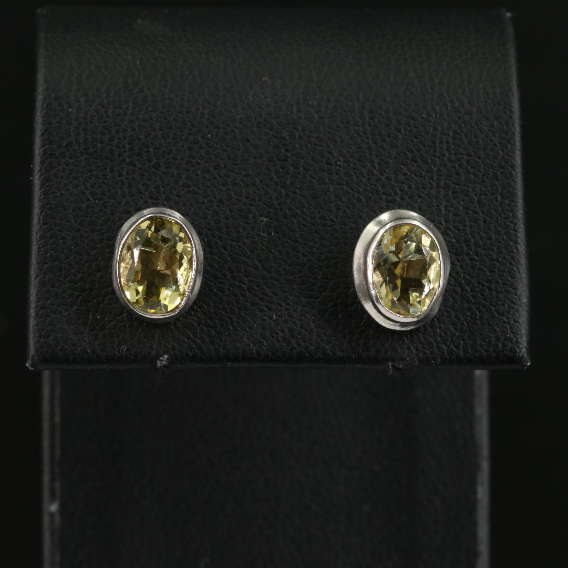 Sterling Citrine Oval Stud Earrings