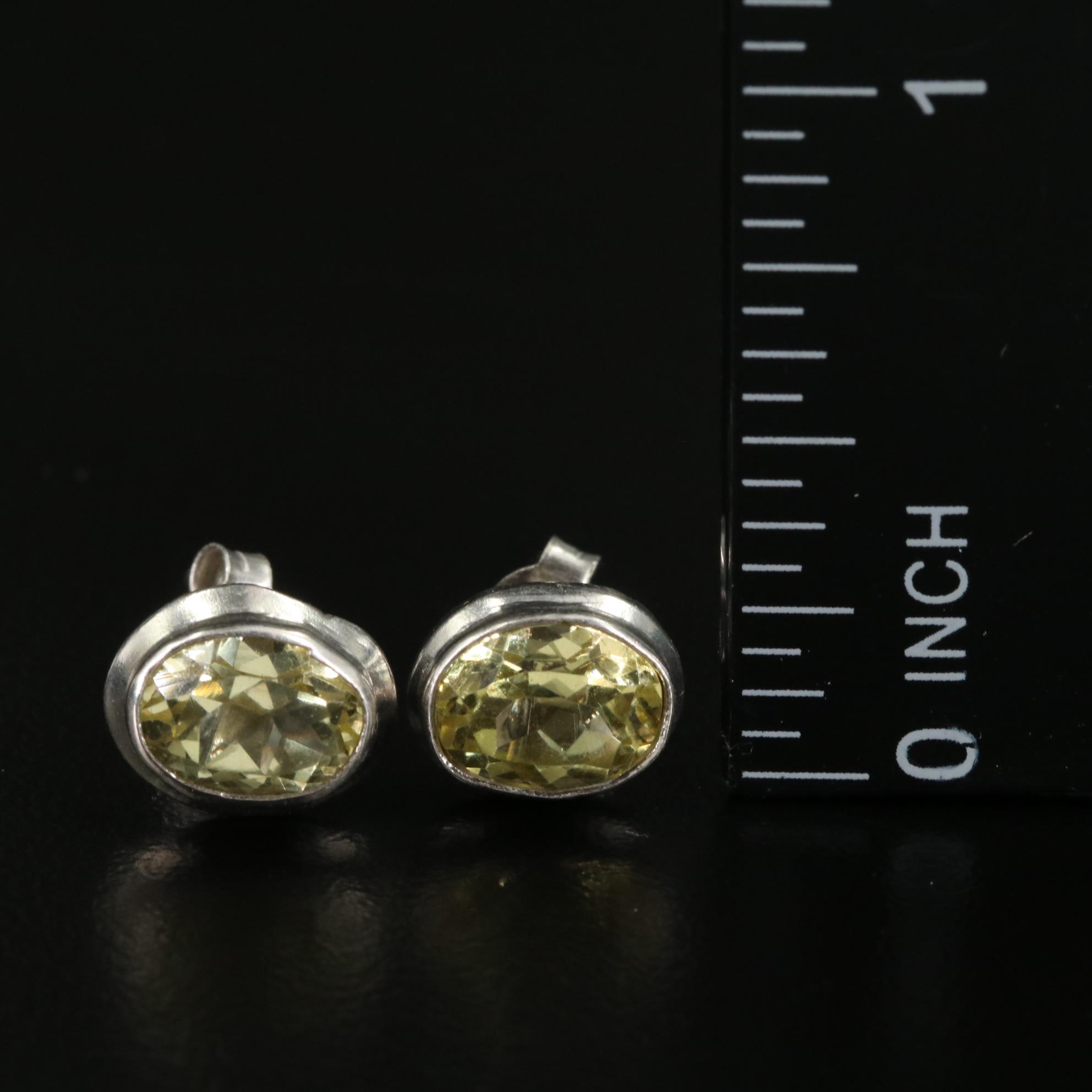 Sterling Citrine Oval Stud Earrings