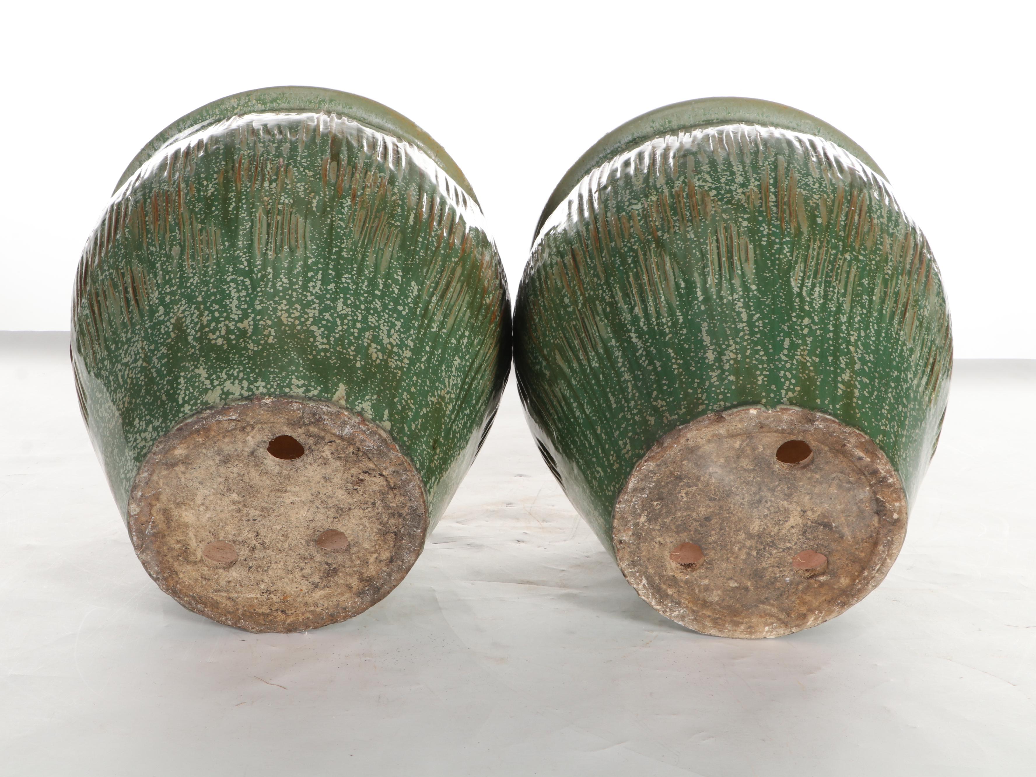 Pair of Green and Brown Terracotta Jardinieres