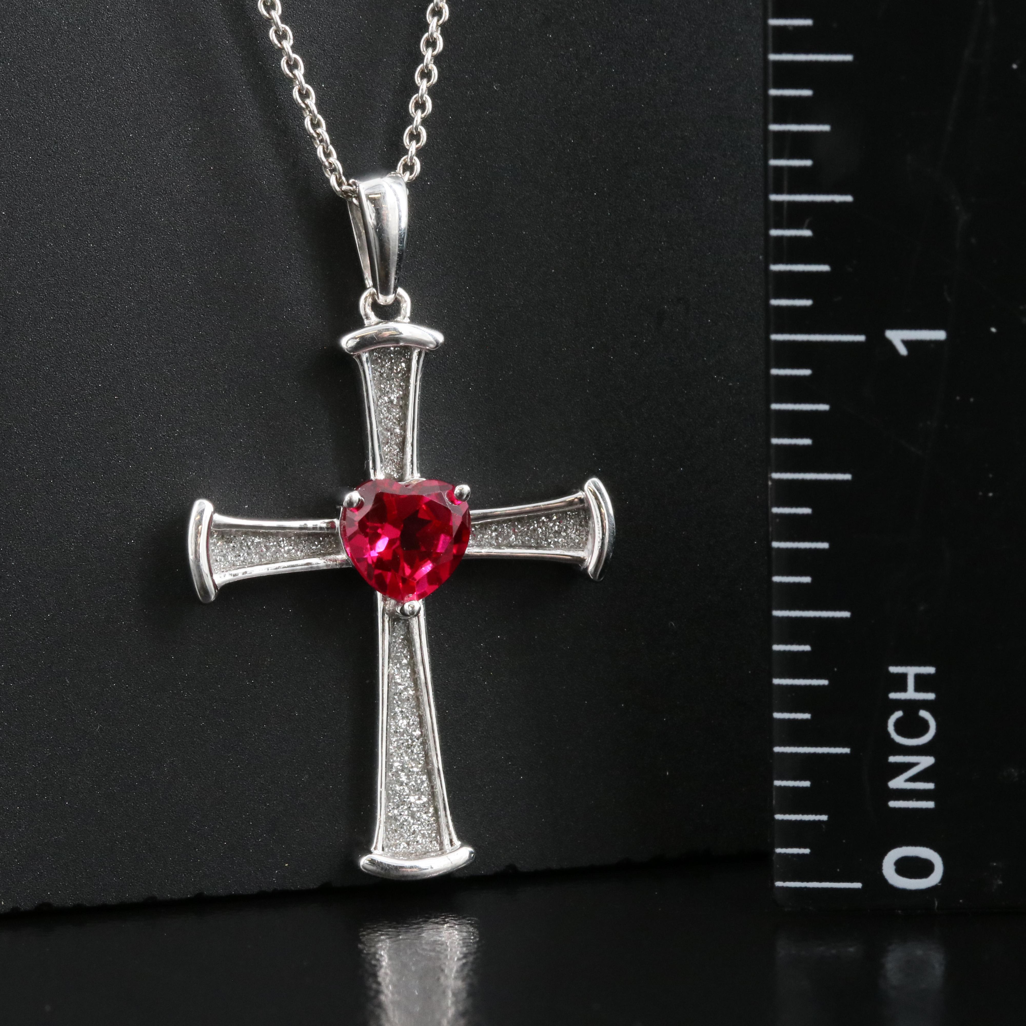 Sterling Ruby Cross Pendant Necklace