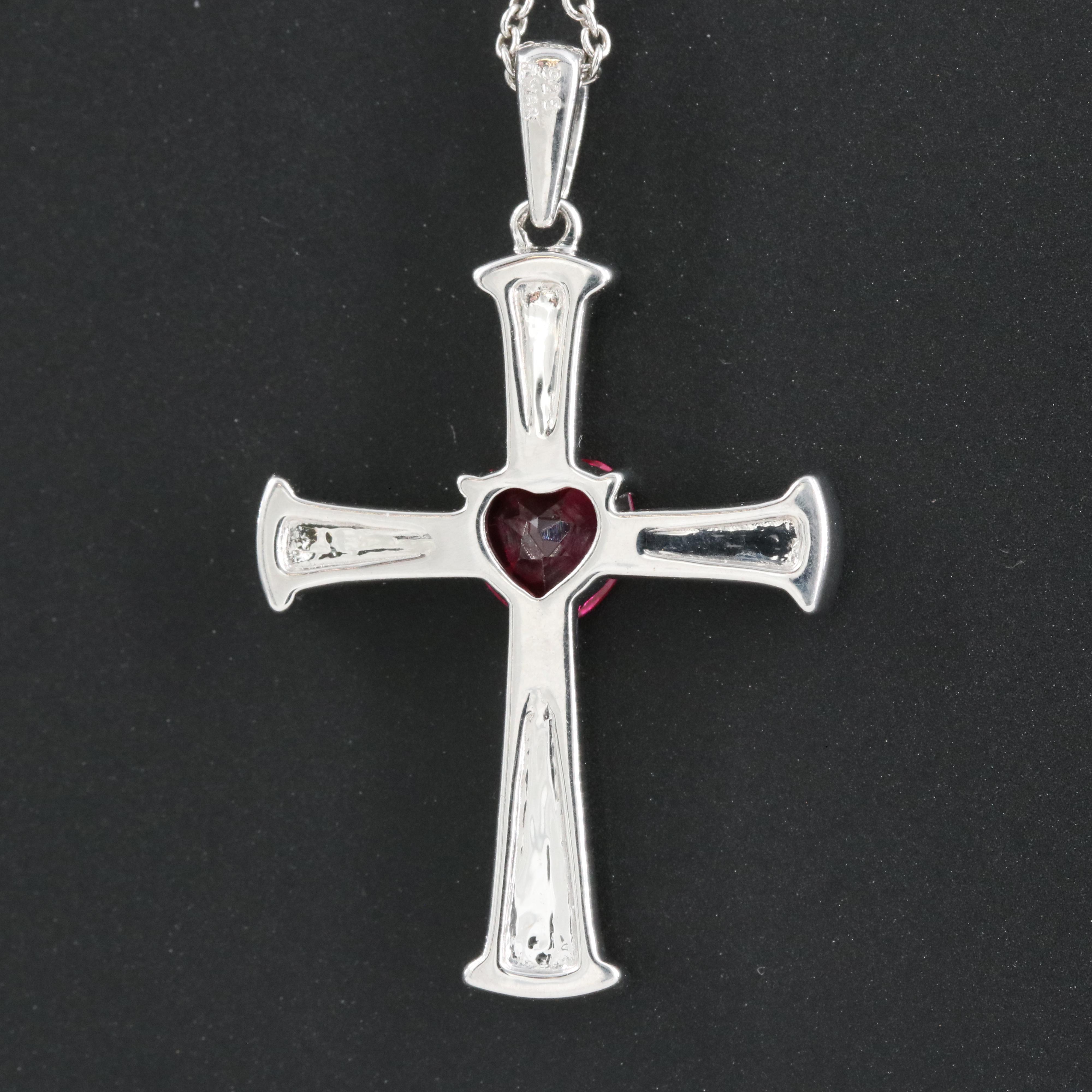 Sterling Ruby Cross Pendant Necklace