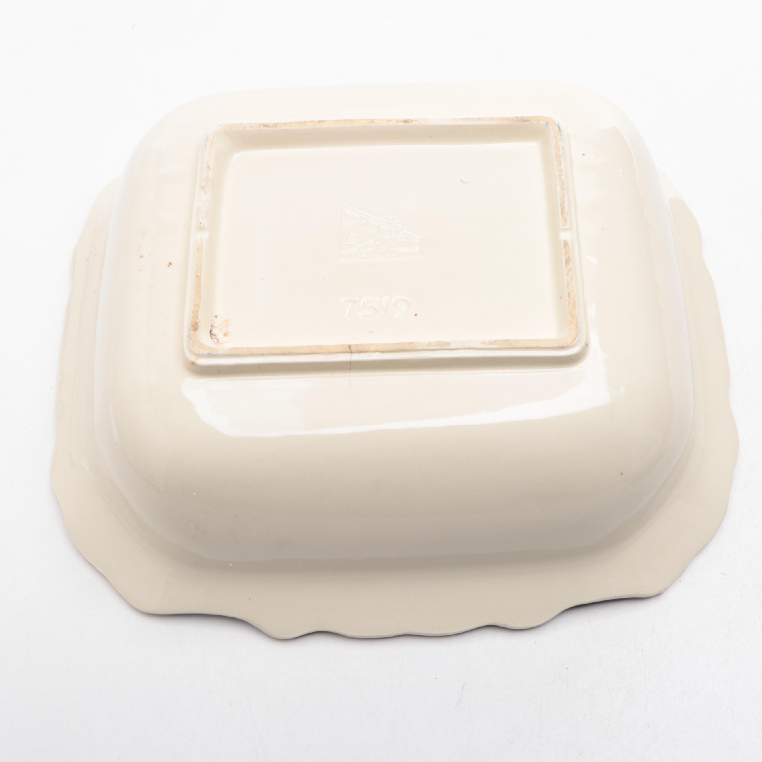 McCoy Pottery Pitcher with Flow Blue Earthenware Square Basin, Mid-20th Century