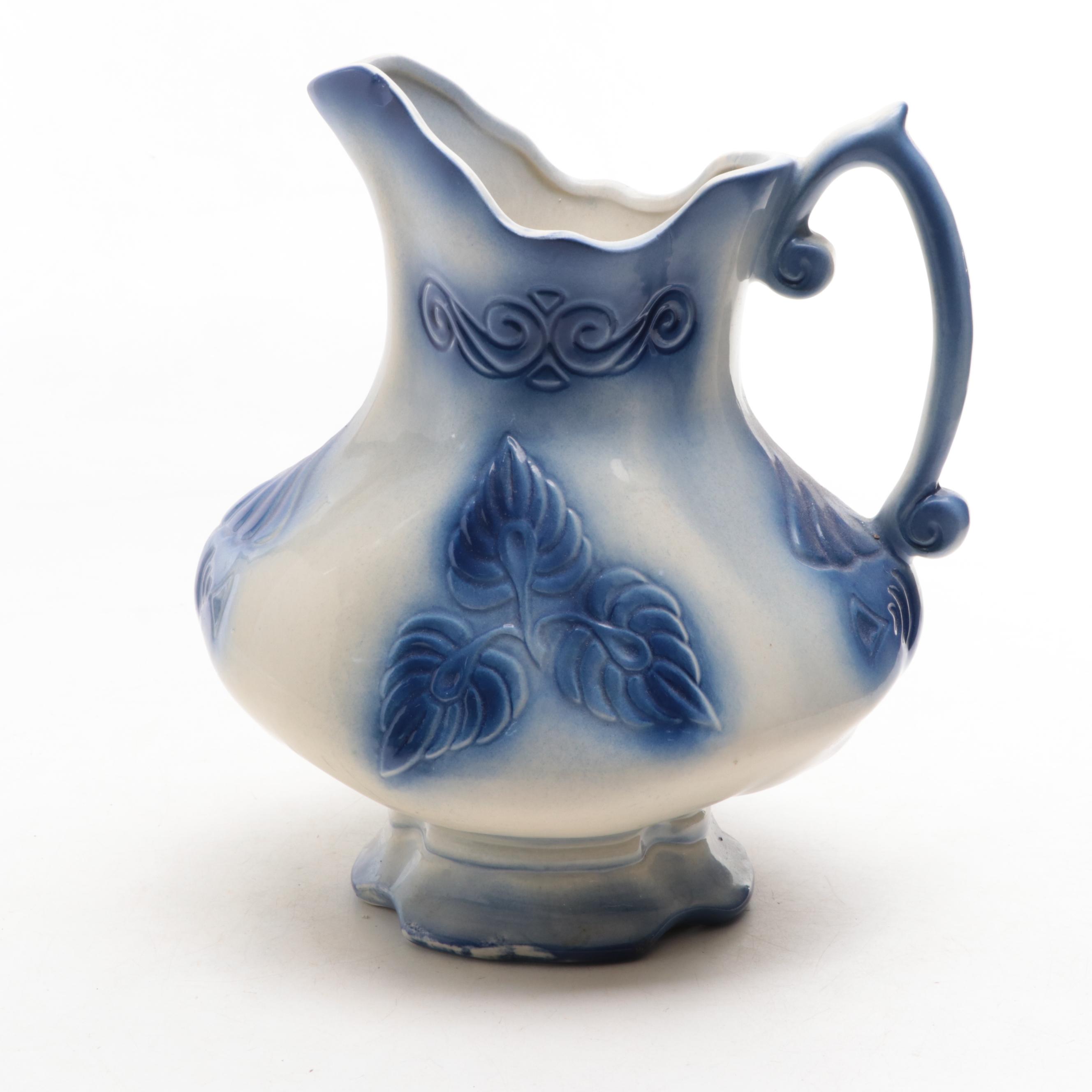 McCoy Pottery Pitcher with Flow Blue Earthenware Square Basin, Mid-20th Century