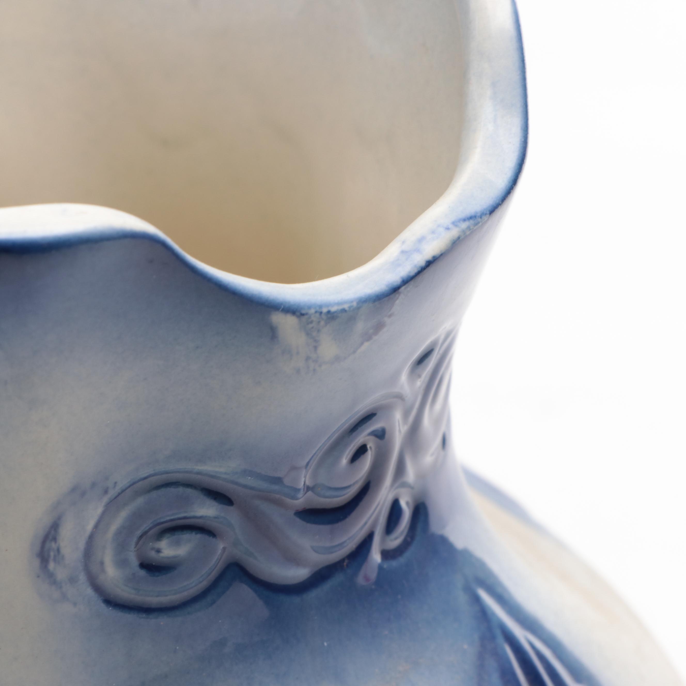 McCoy Pottery Pitcher with Flow Blue Earthenware Square Basin, Mid-20th Century