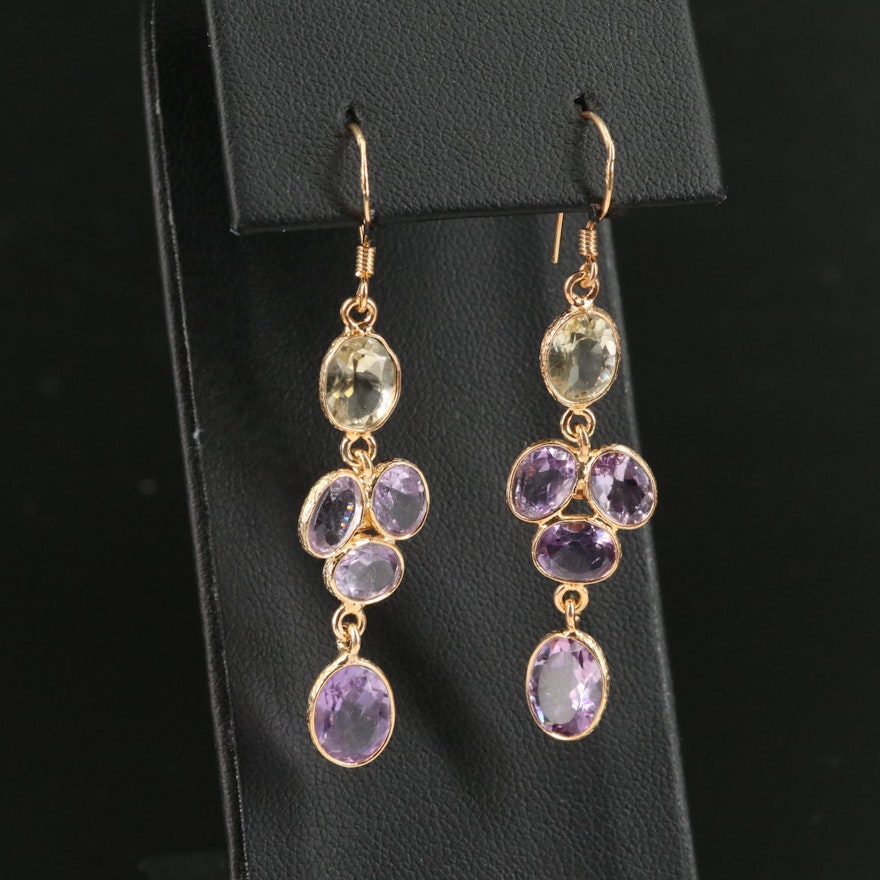 Sterling Citrine and Amethyst Dangle Earrings