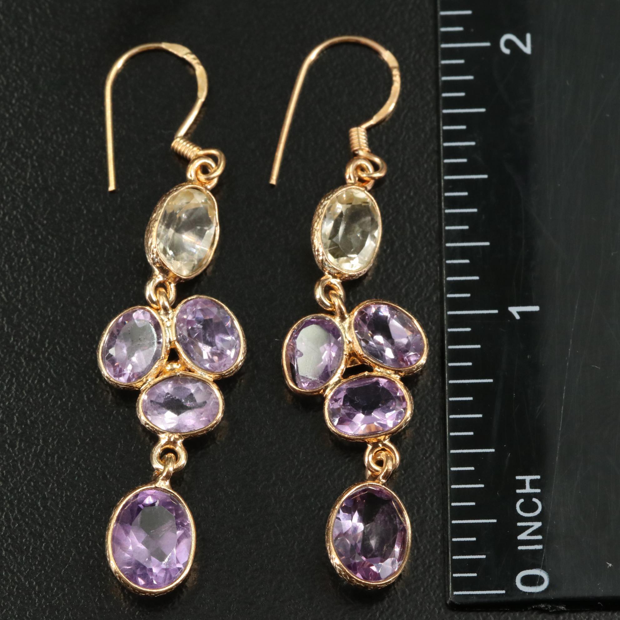 Sterling Citrine and Amethyst Dangle Earrings