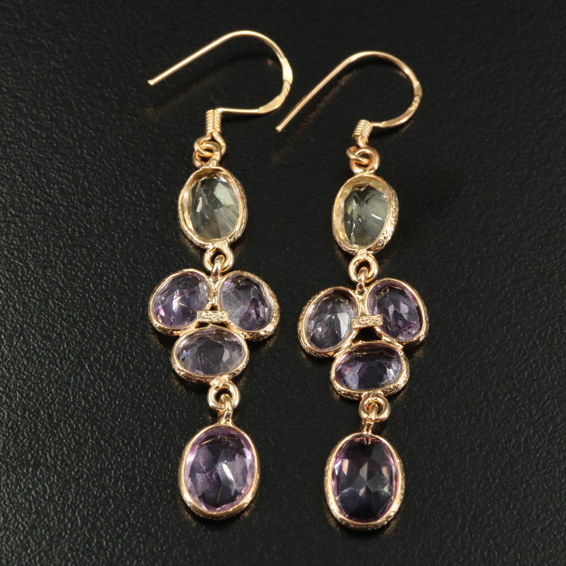 Sterling Citrine and Amethyst Dangle Earrings