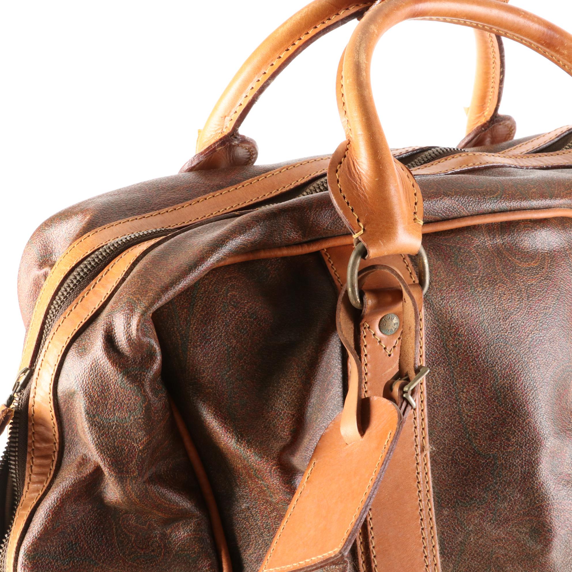 ETRO Travel Bag with Shoe Compartment in Paisley Coated Canvas and Leather