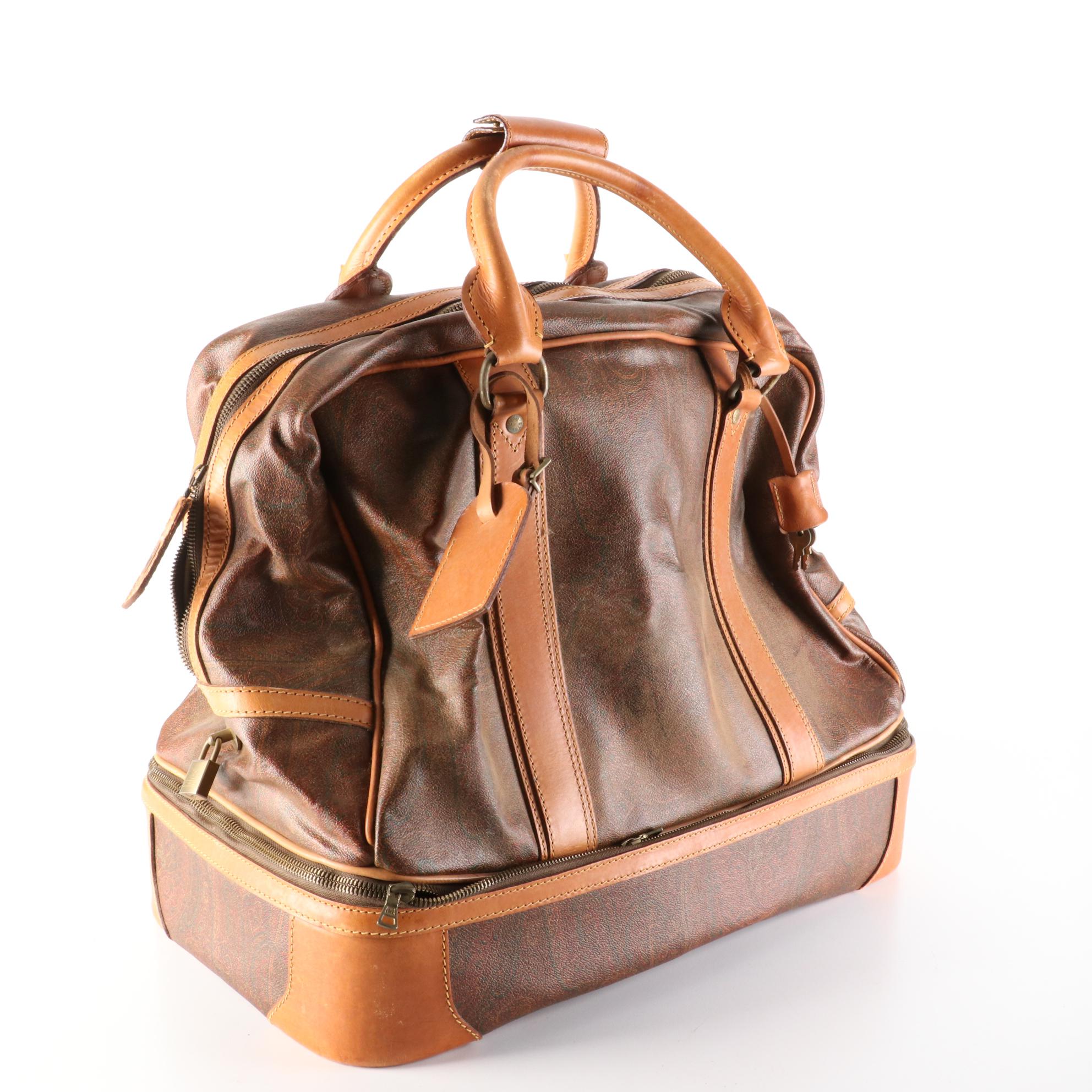 ETRO Travel Bag with Shoe Compartment in Paisley Coated Canvas and Leather