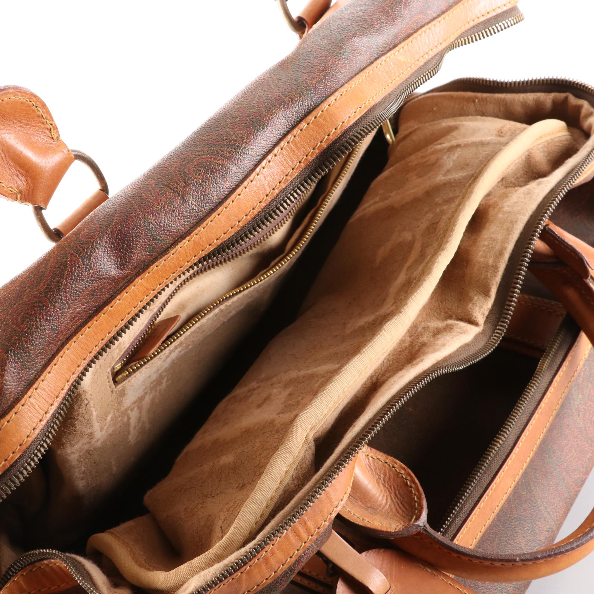 ETRO Travel Bag with Shoe Compartment in Paisley Coated Canvas and Leather