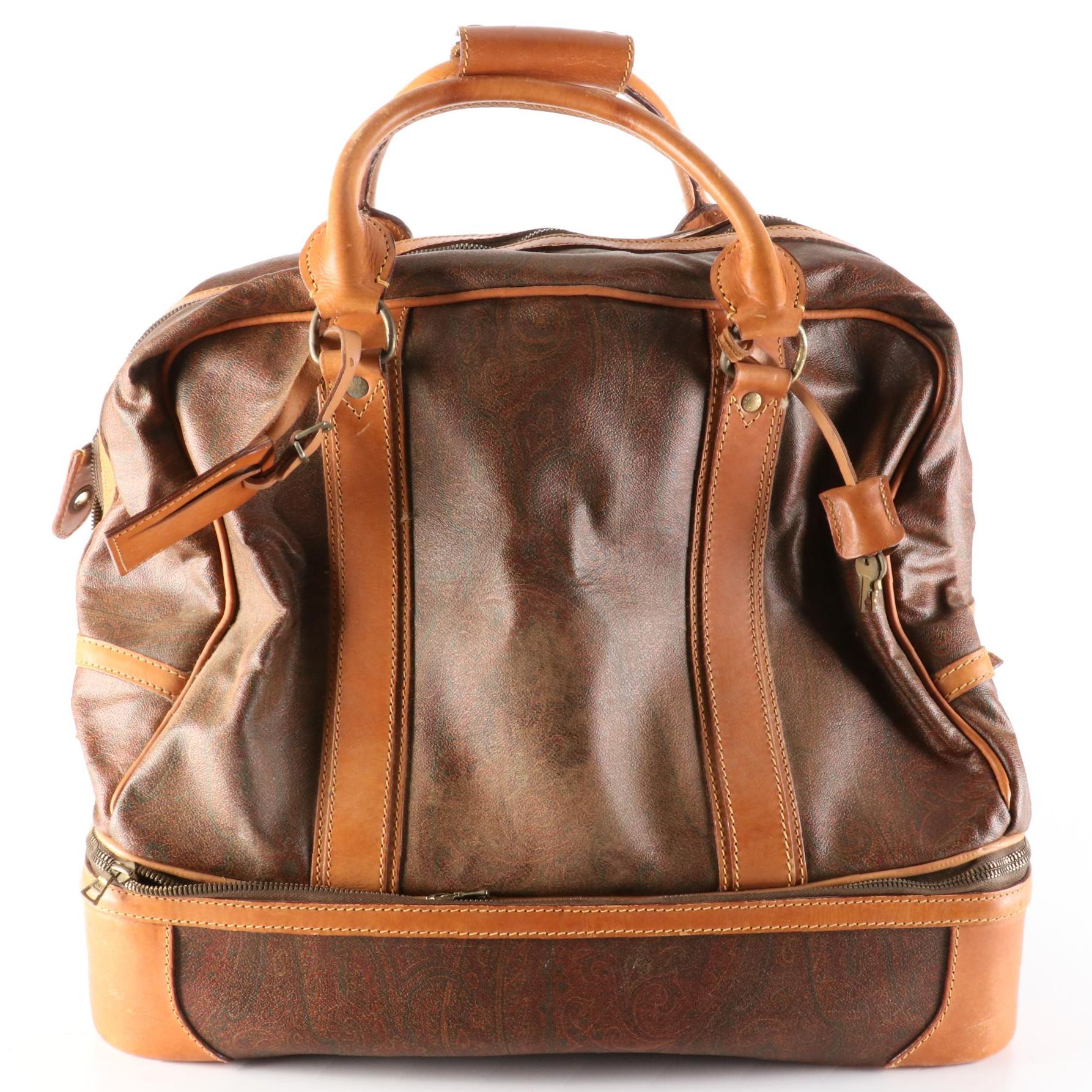 ETRO Travel Bag with Shoe Compartment in Paisley Coated Canvas and Leather