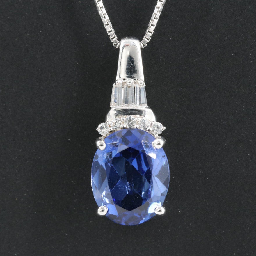 Sterling Blue and White Sapphire Pendant Necklace
