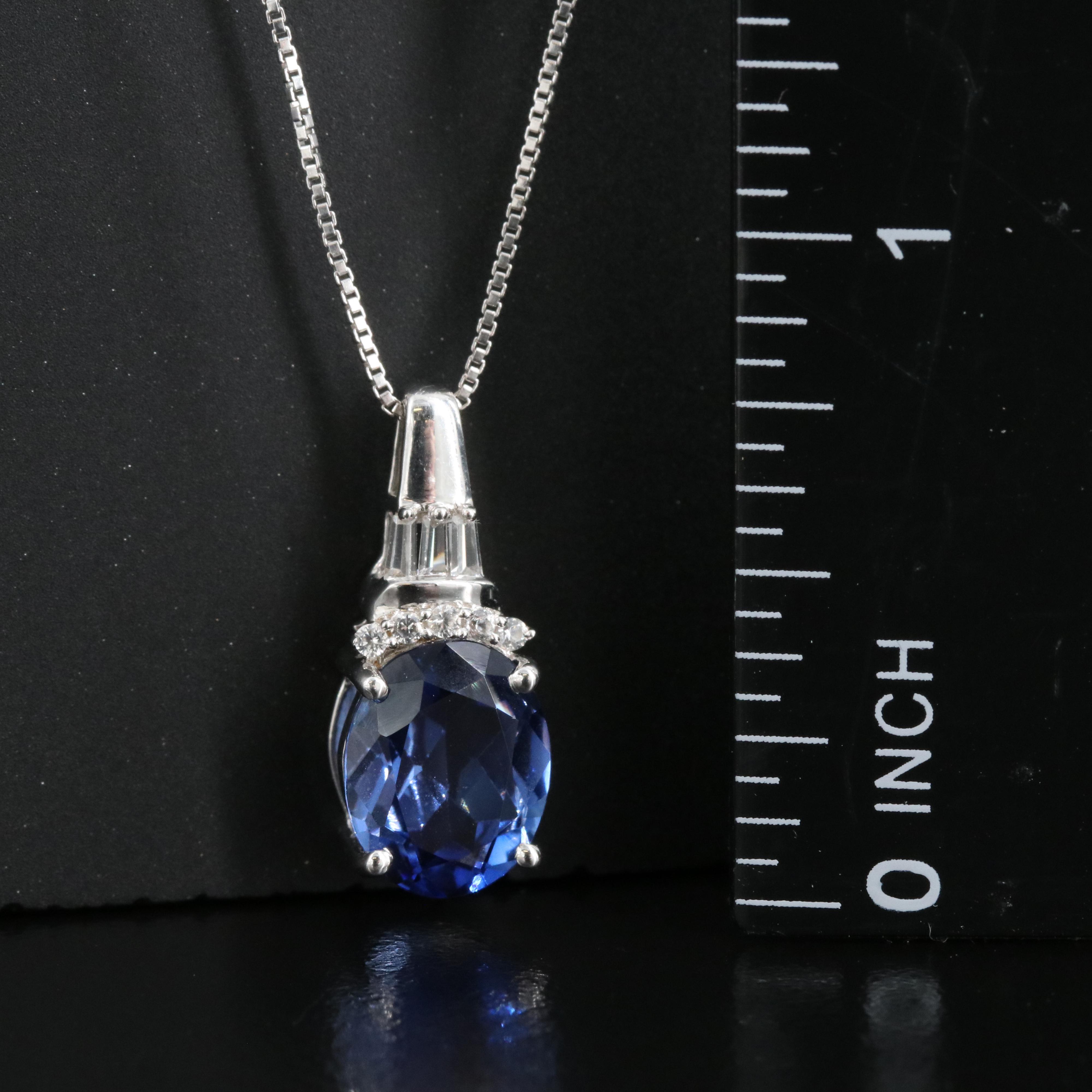 Sterling Blue and White Sapphire Pendant Necklace