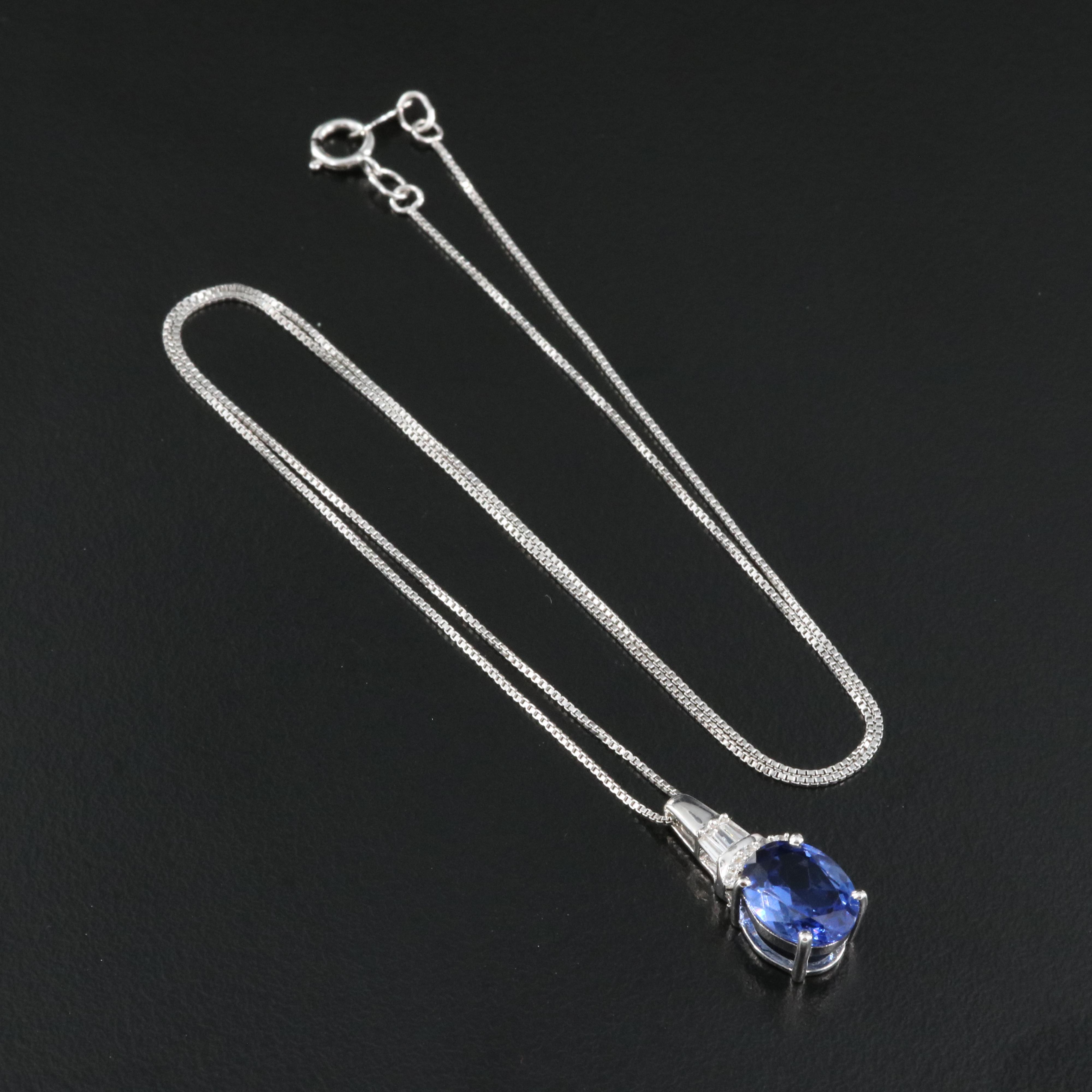 Sterling Blue and White Sapphire Pendant Necklace