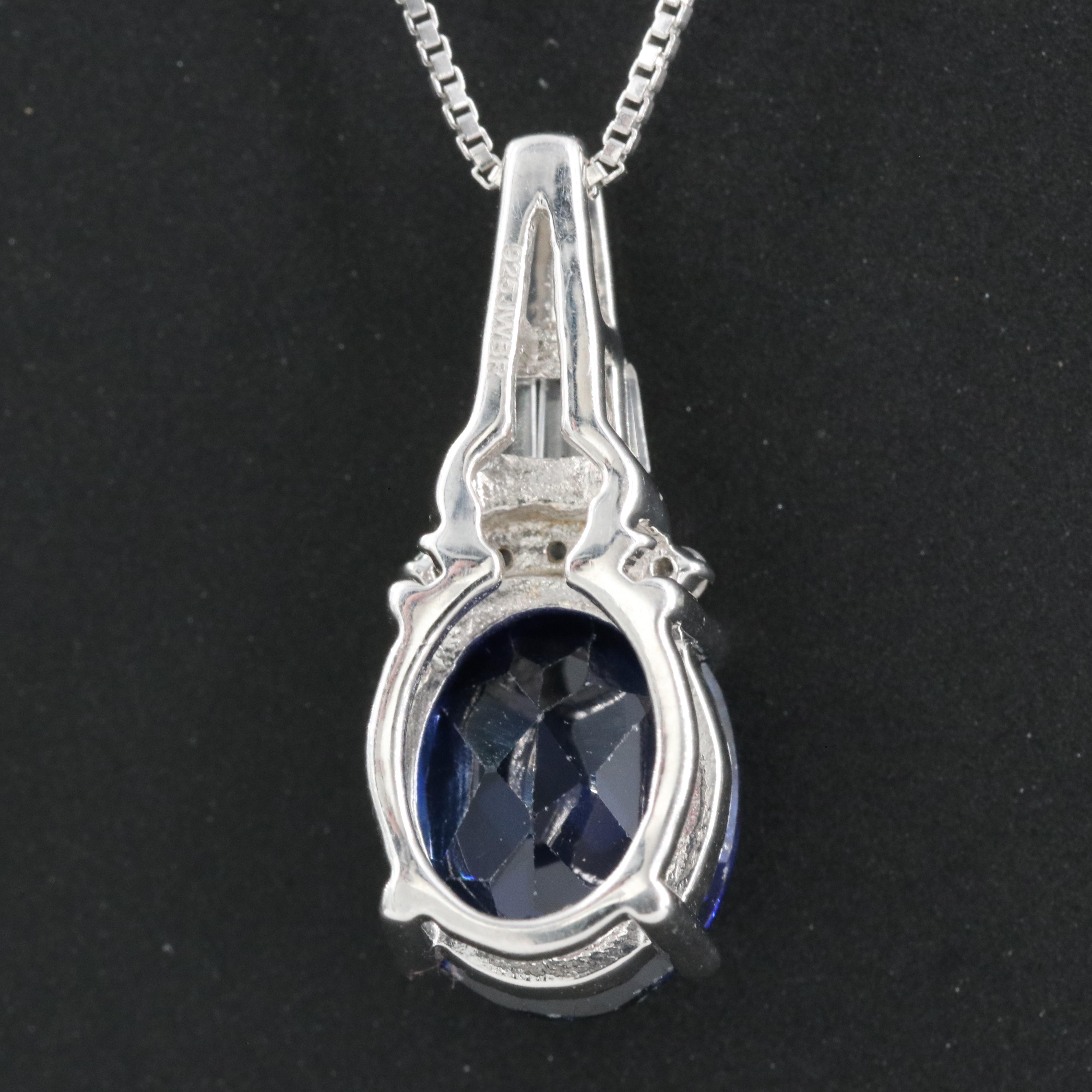 Sterling Blue and White Sapphire Pendant Necklace