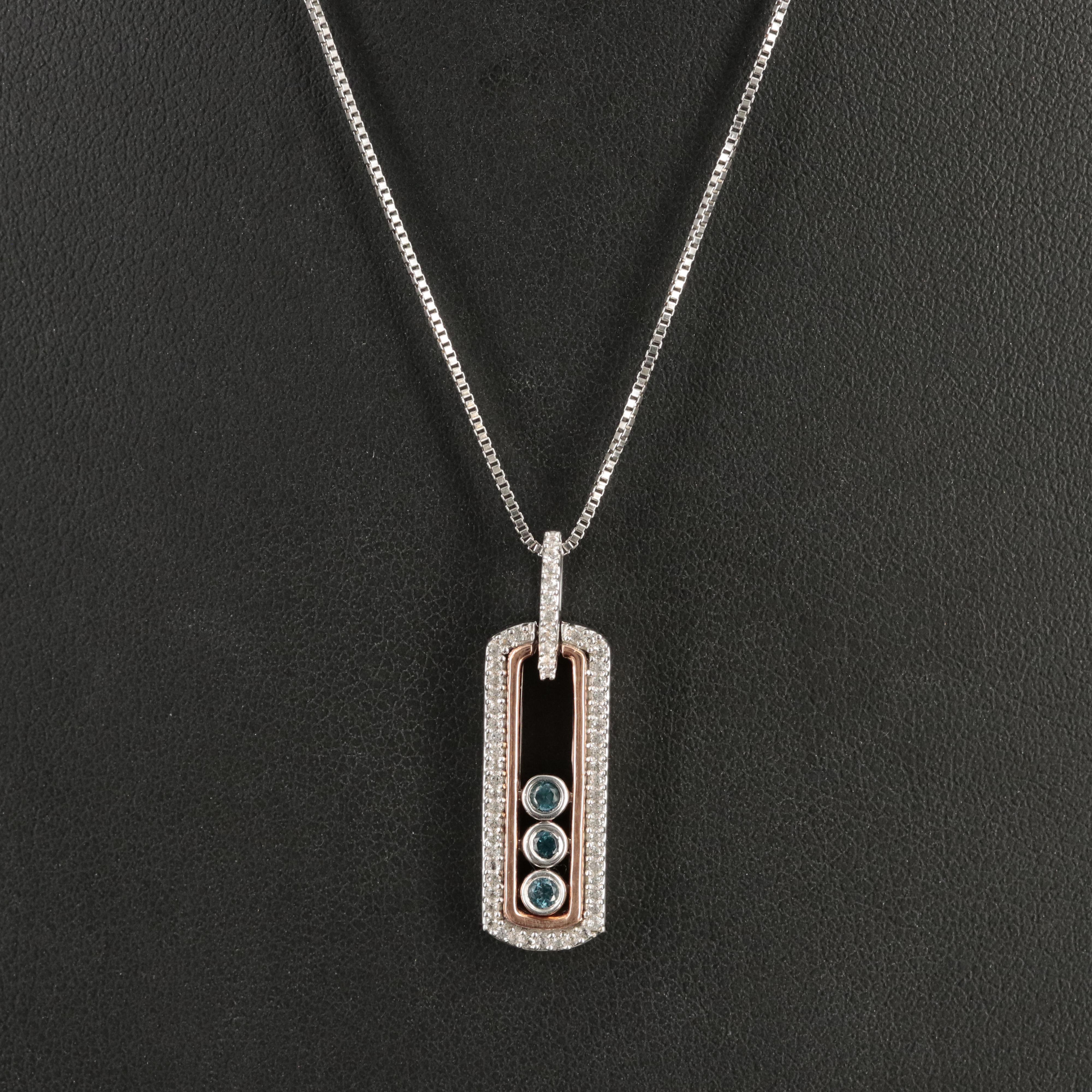 Sterling Topaz and Sapphire Tremble Pendant Necklace with 10K Rose Gold Accents