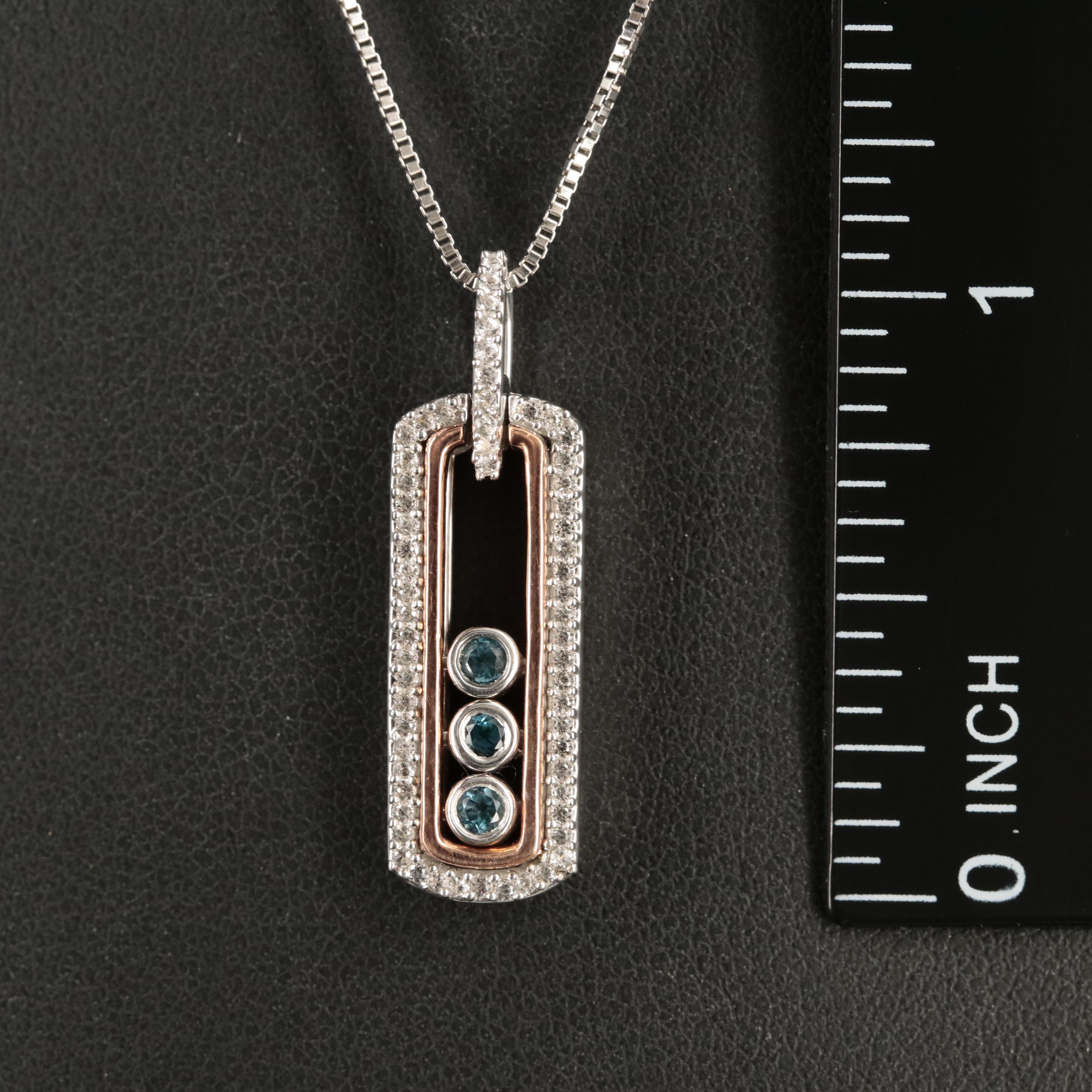 Sterling Topaz and Sapphire Tremble Pendant Necklace with 10K Rose Gold Accents