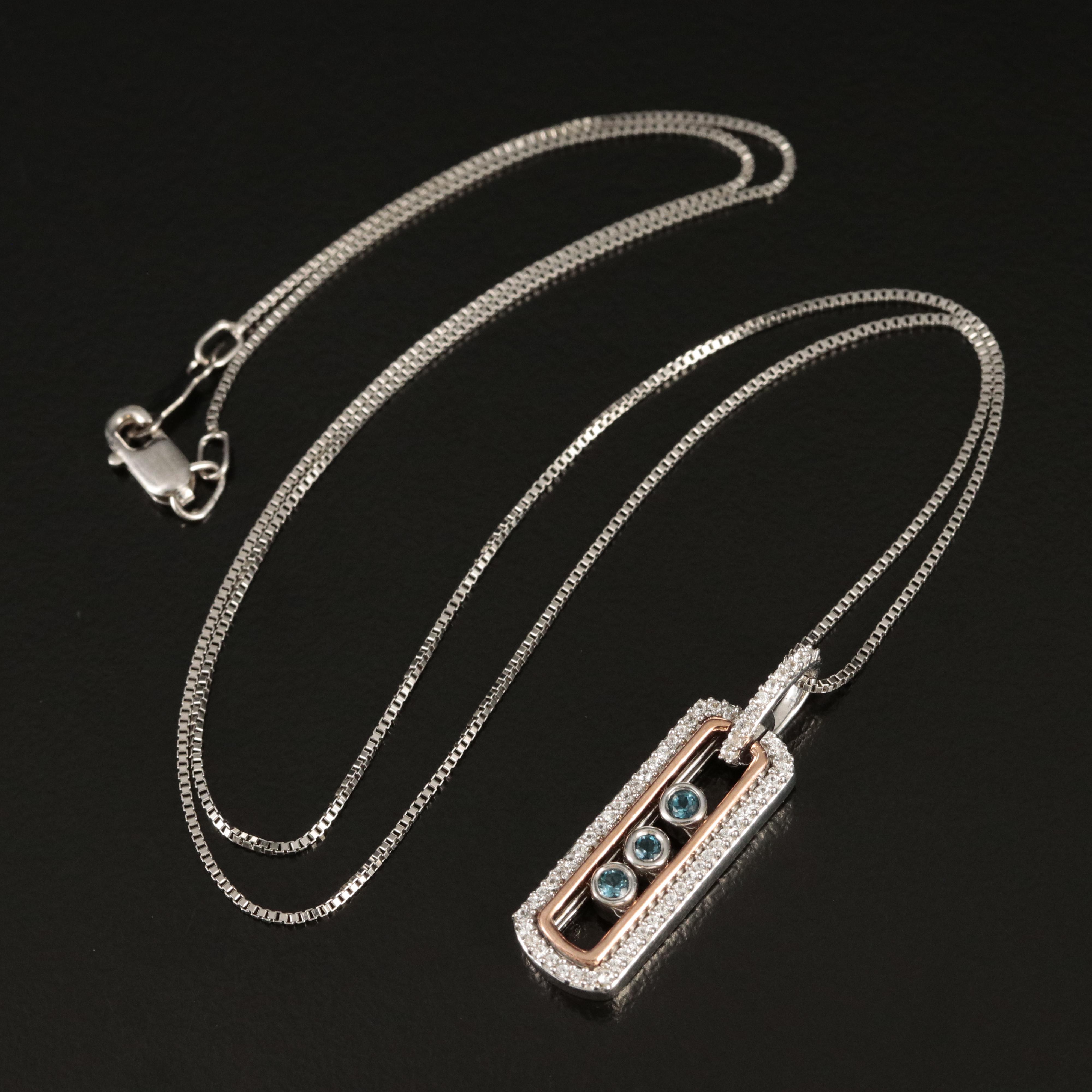 Sterling Topaz and Sapphire Tremble Pendant Necklace with 10K Rose Gold Accents