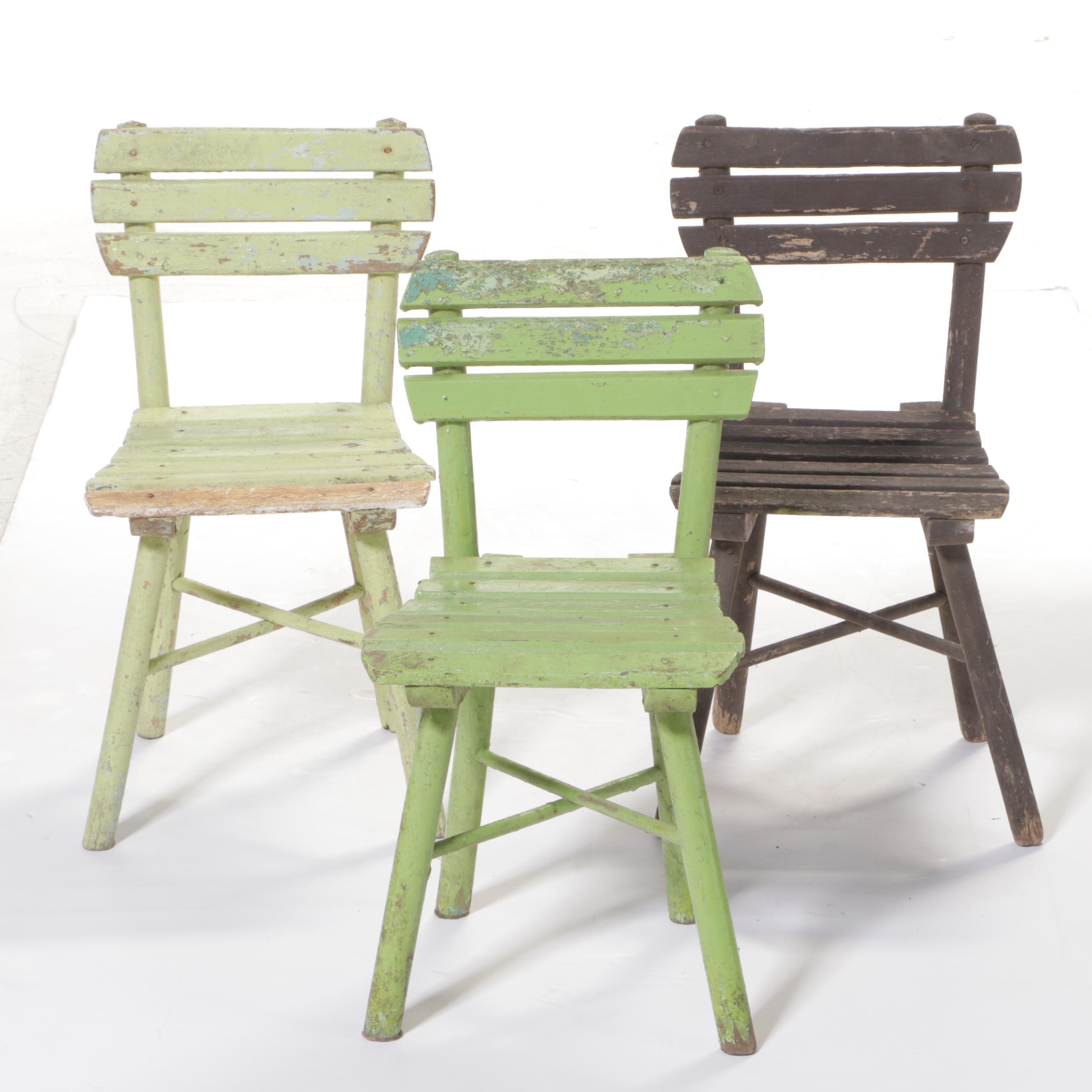 Primitive Style Painted Wooden Children's Chairs