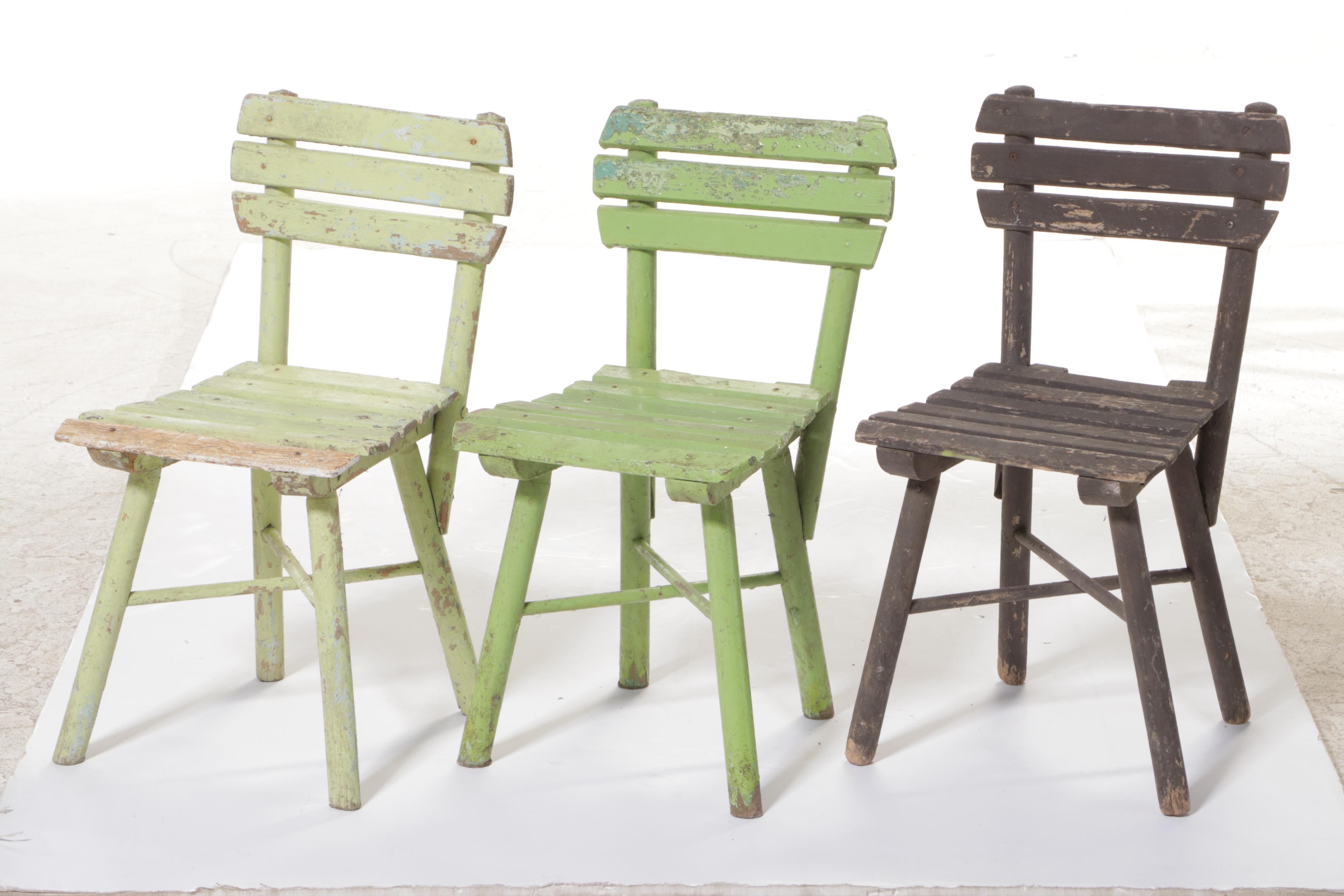 Primitive Style Painted Wooden Children's Chairs