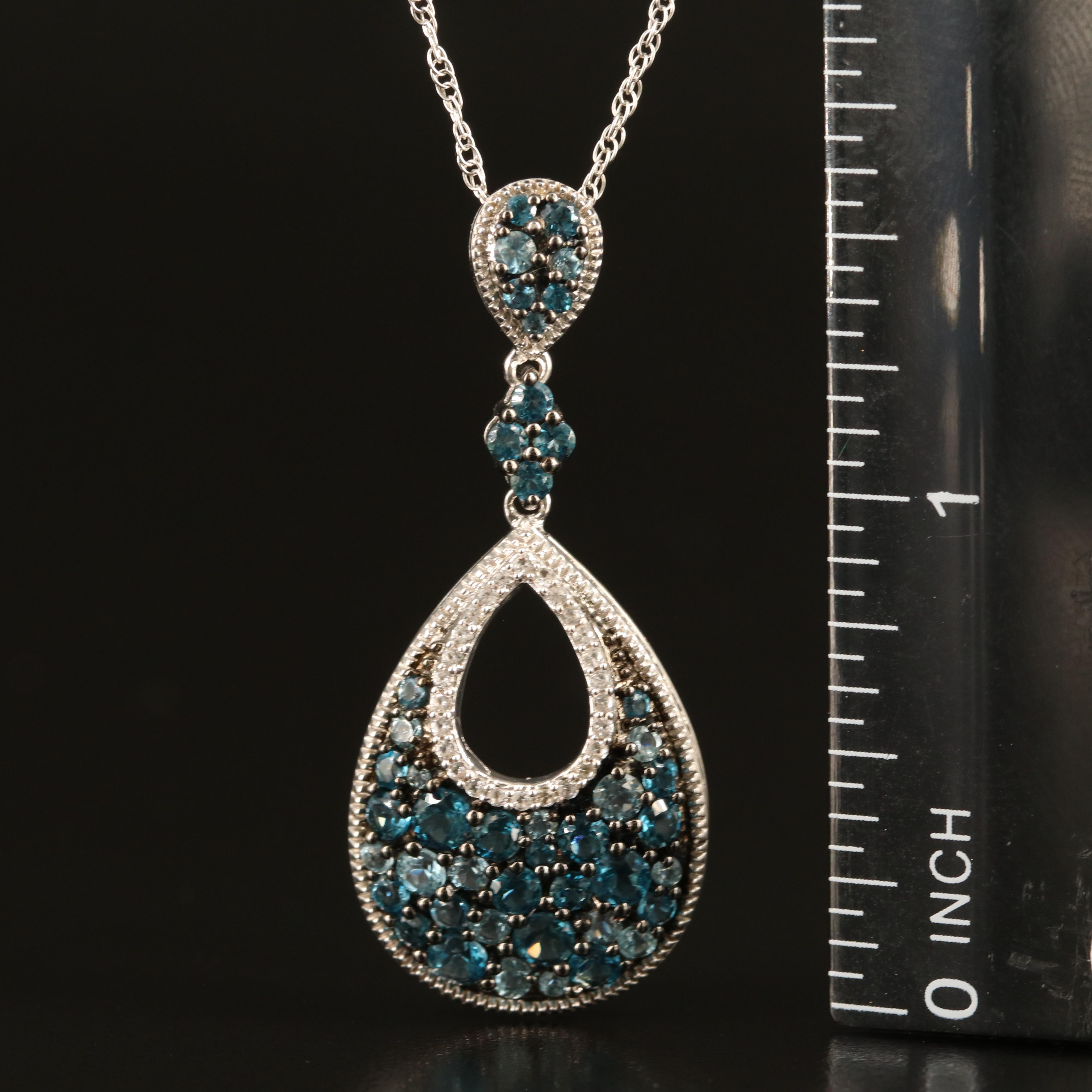 Sterling Topaz and White Sapphire Teardrop Pendant Necklace