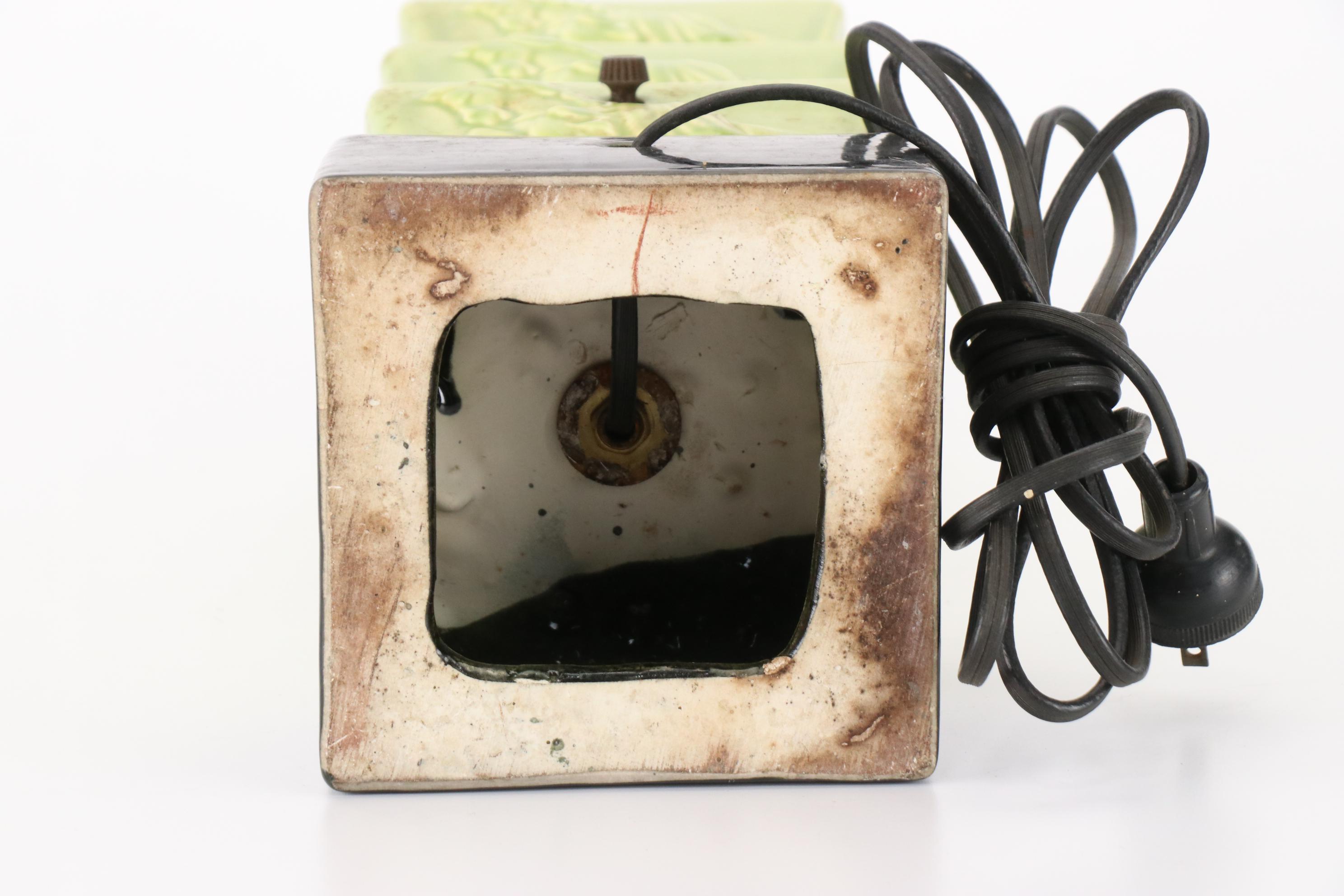 Chartreuse Glazed Horses Ceramic Table Lamp, Early to Mid-20th C.