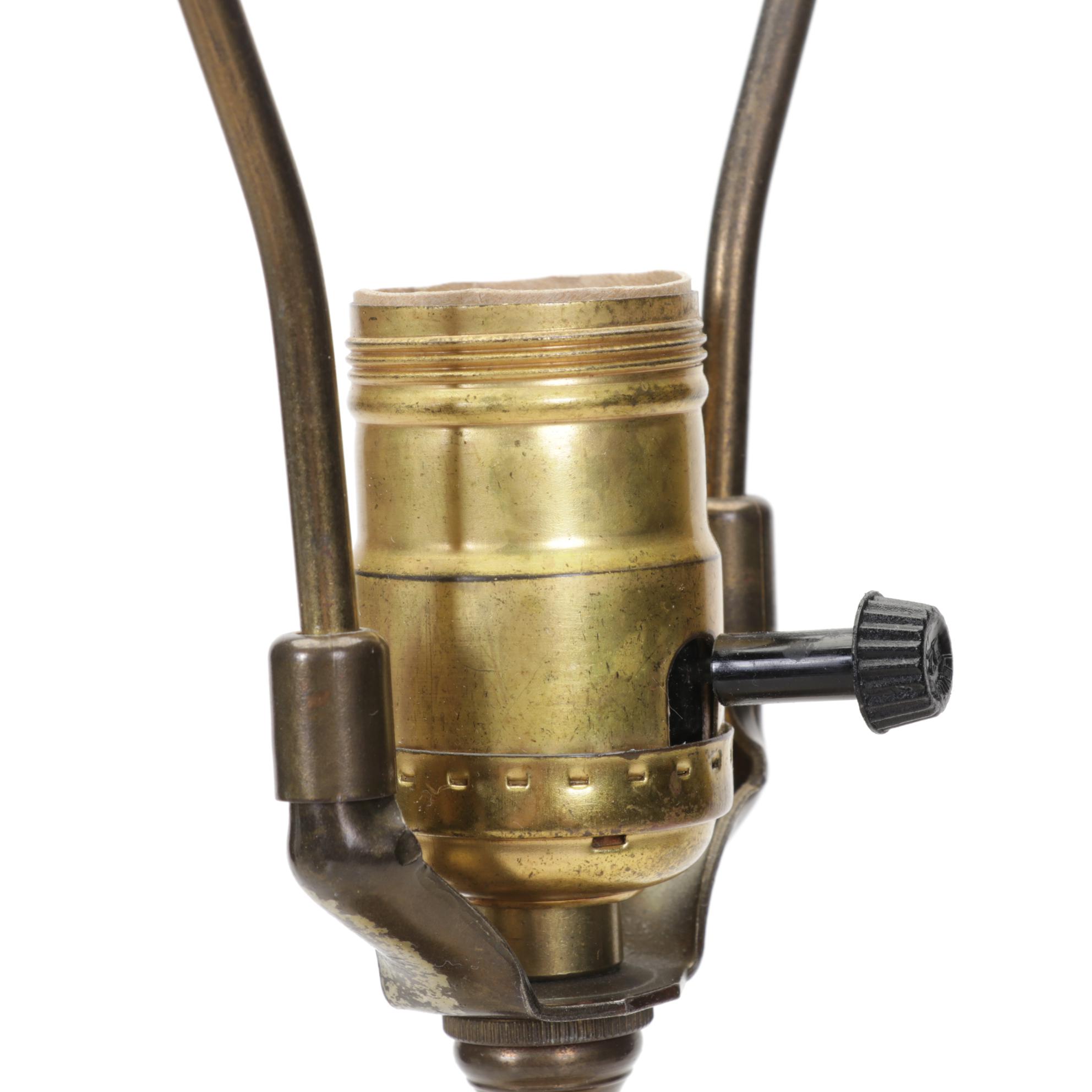 Japanese Porcelain Table Lamp with Figurines and Framed Hinterglass Flowers