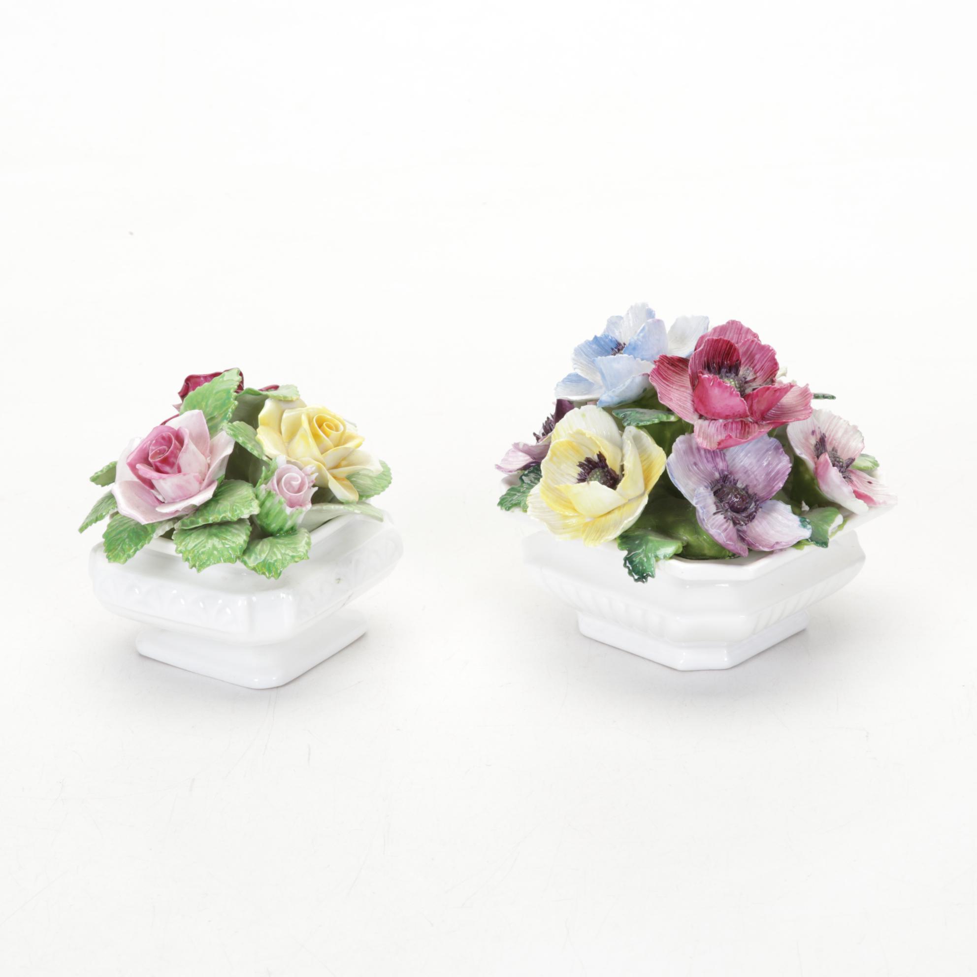 Japanese Porcelain Table Lamp with Figurines and Framed Hinterglass Flowers