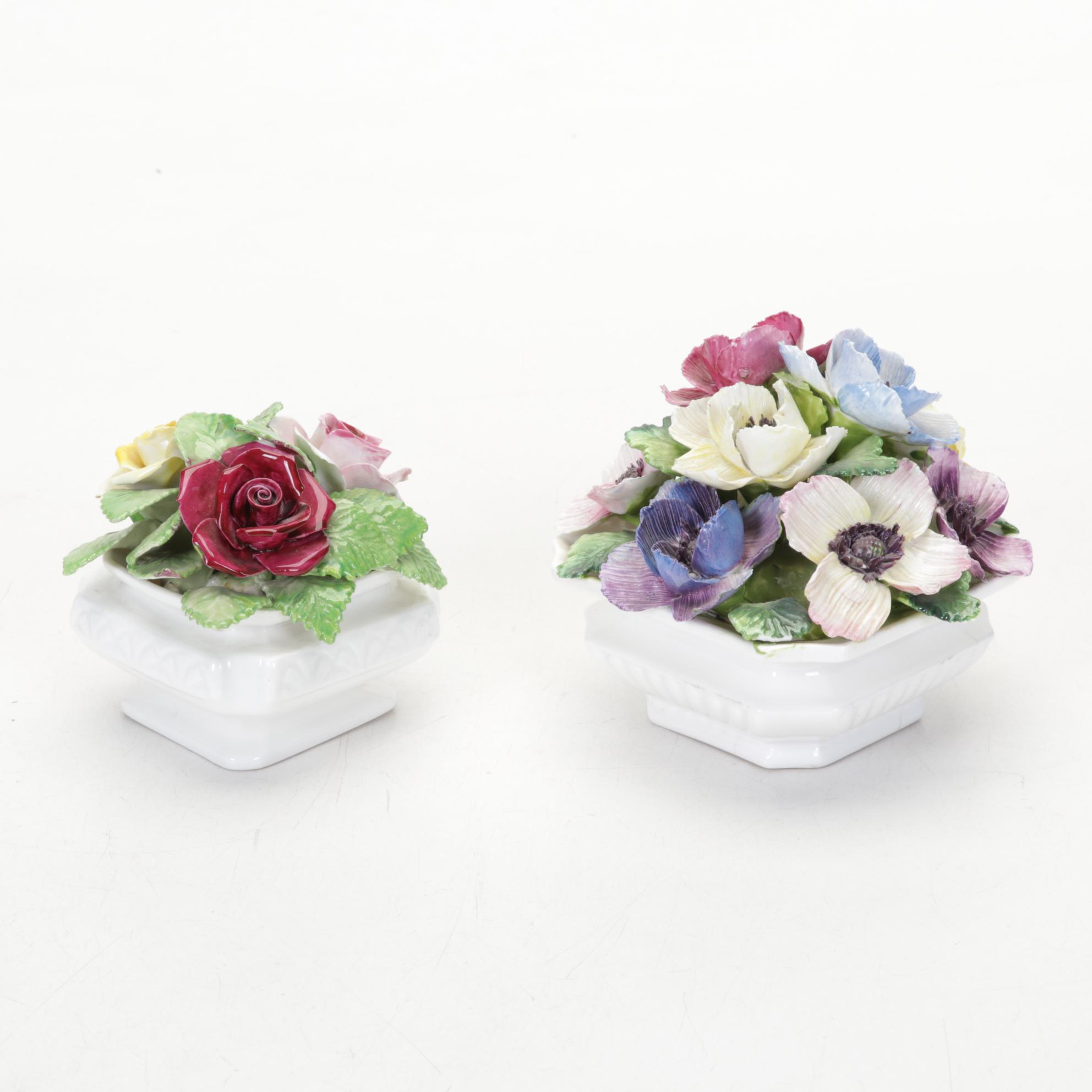 Japanese Porcelain Table Lamp with Figurines and Framed Hinterglass Flowers