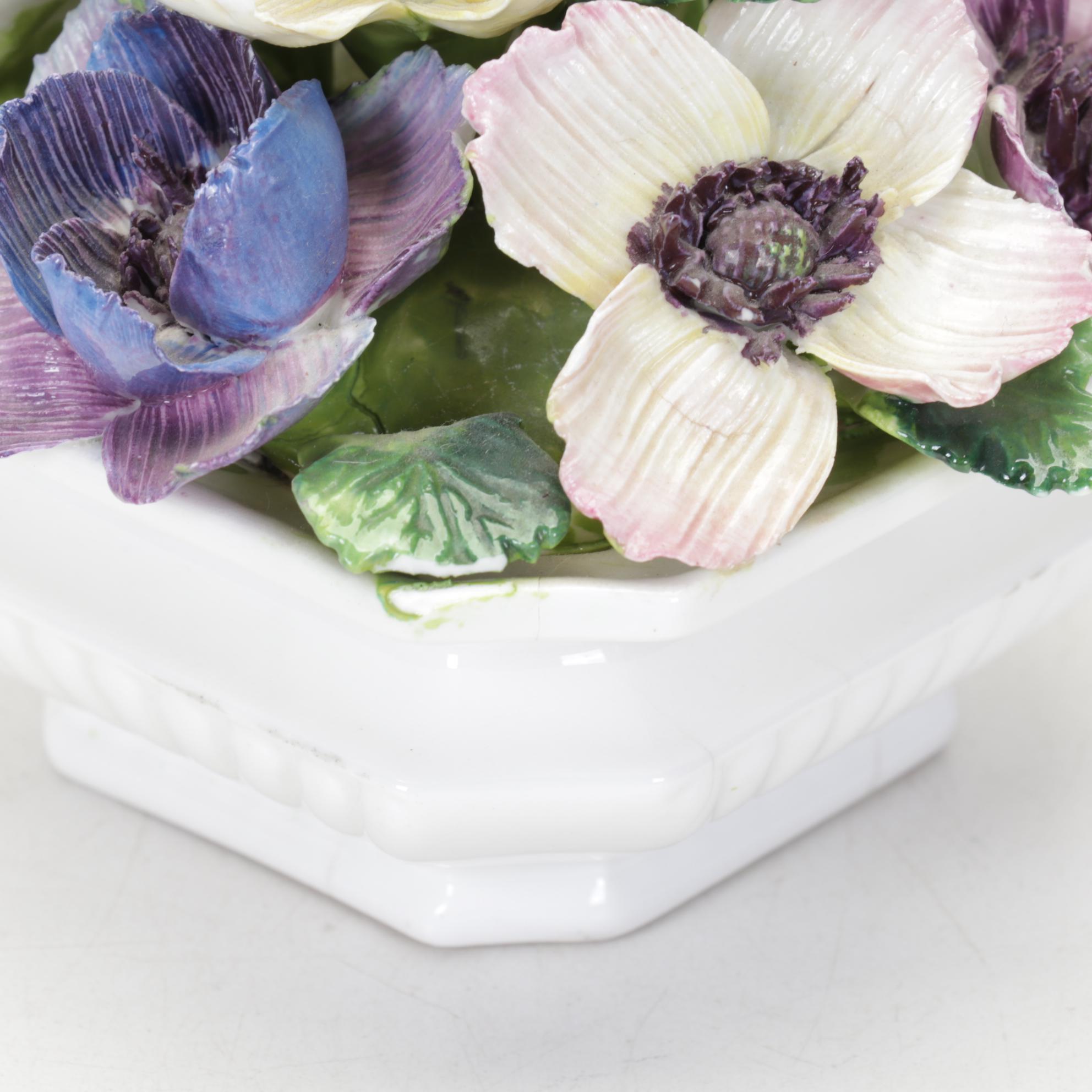 Japanese Porcelain Table Lamp with Figurines and Framed Hinterglass Flowers