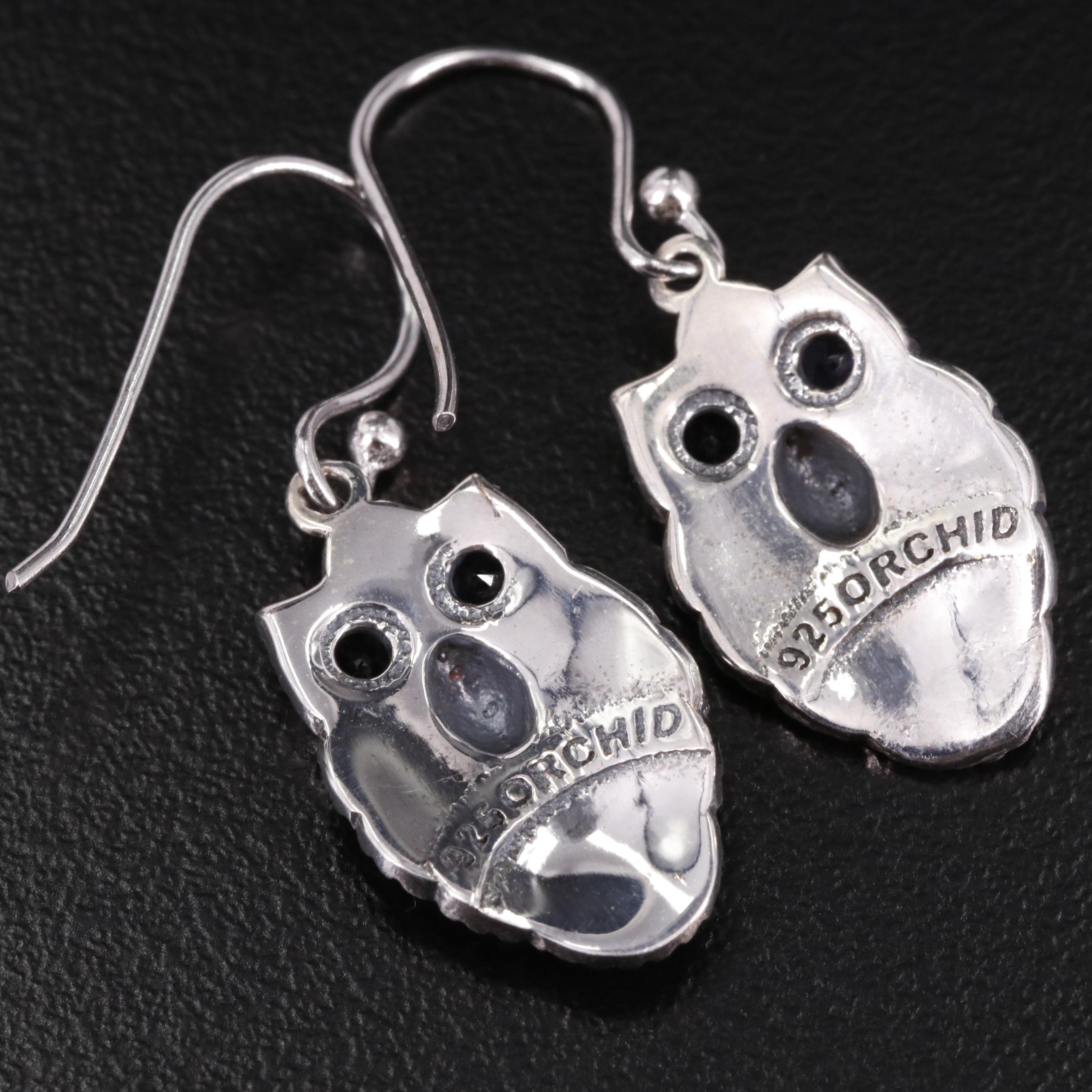 Sterling Iolite Owl Drop Earrings
