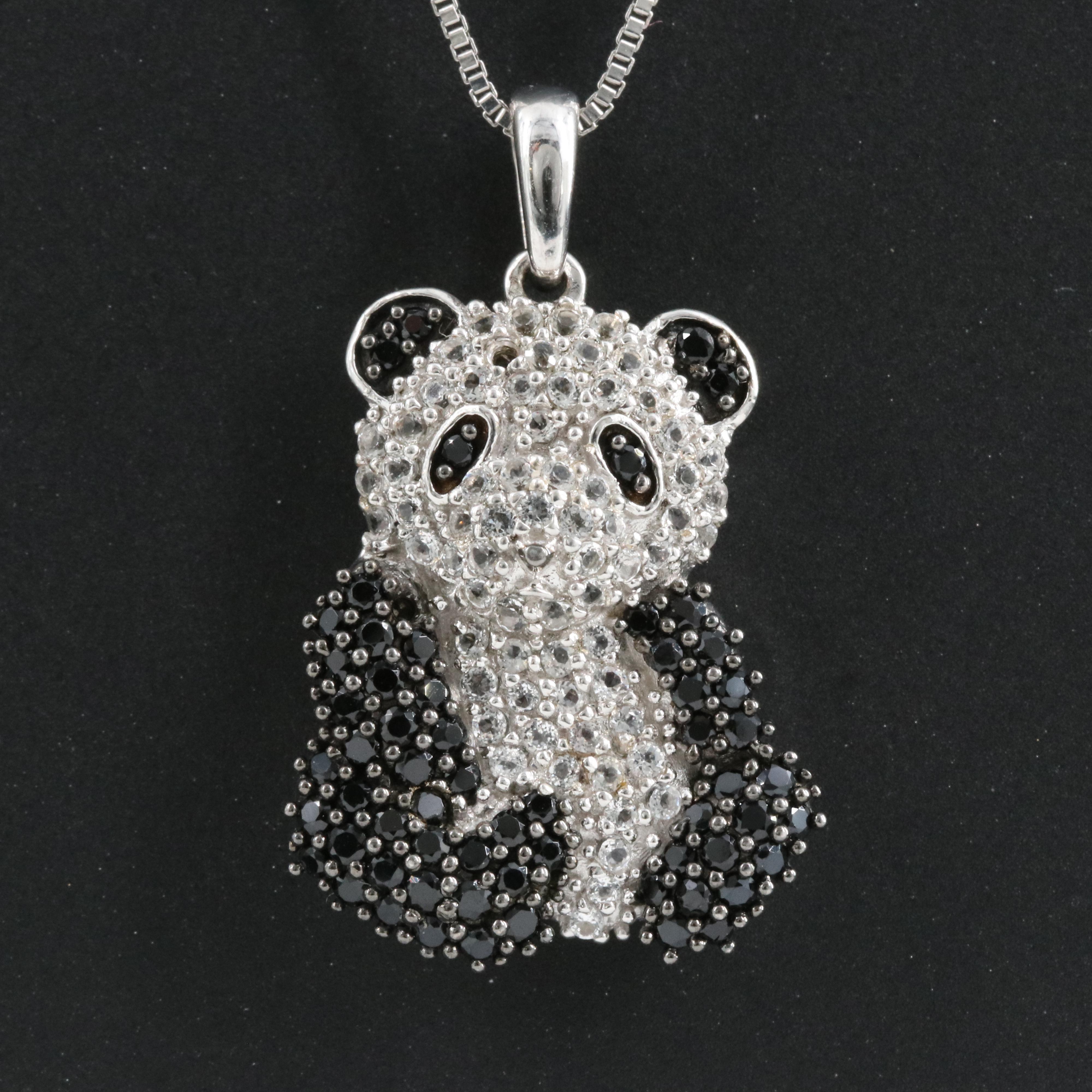 Sterling Cubic Zirconia Panda Pendant Necklace