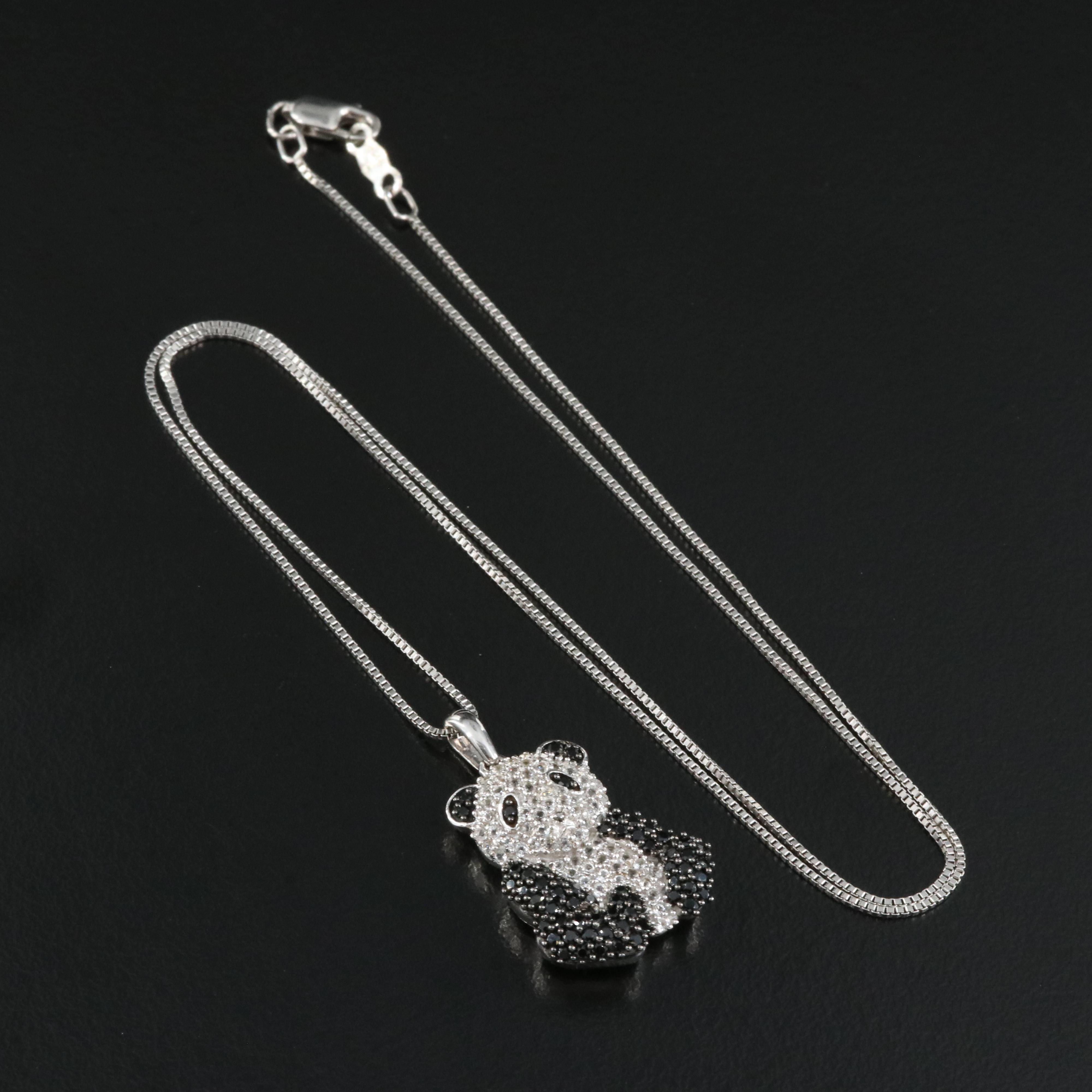 Sterling Cubic Zirconia Panda Pendant Necklace