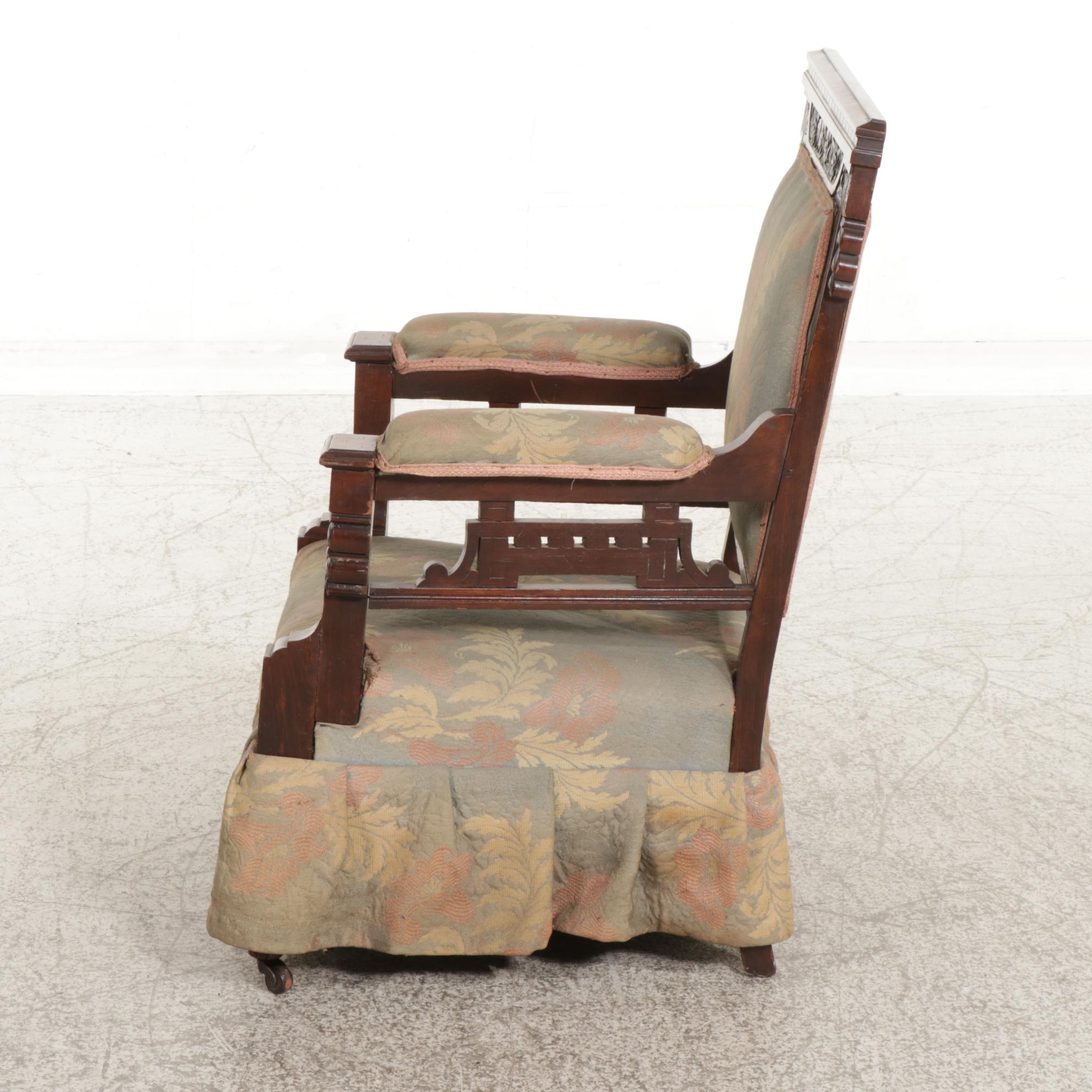 Victorian Eastlake Walnut and Custom-Upholstered Armchair, Late 19th Century