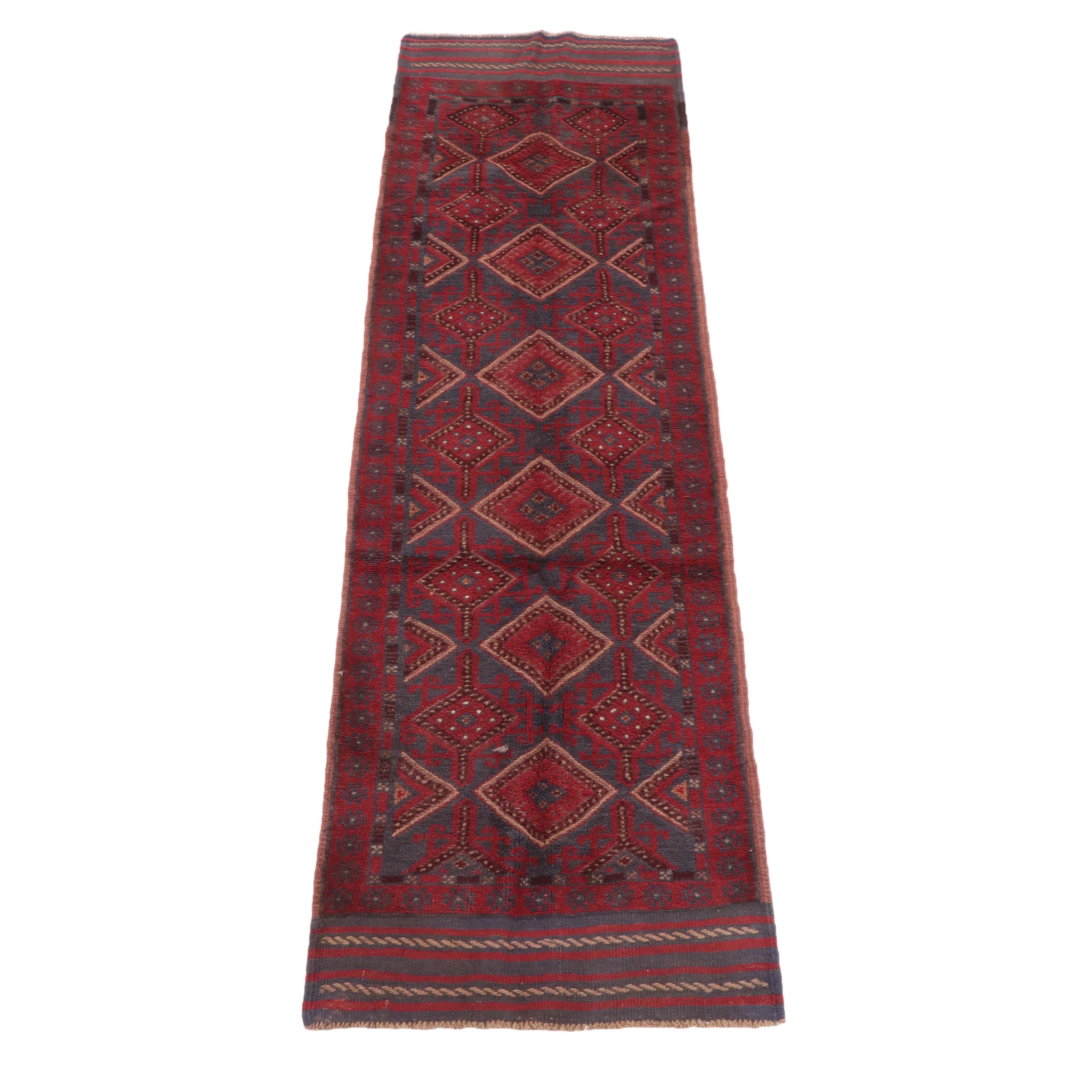 2'6 x 7'11 Hand-Knotted Afghan Mixed Technique Carpet Runner