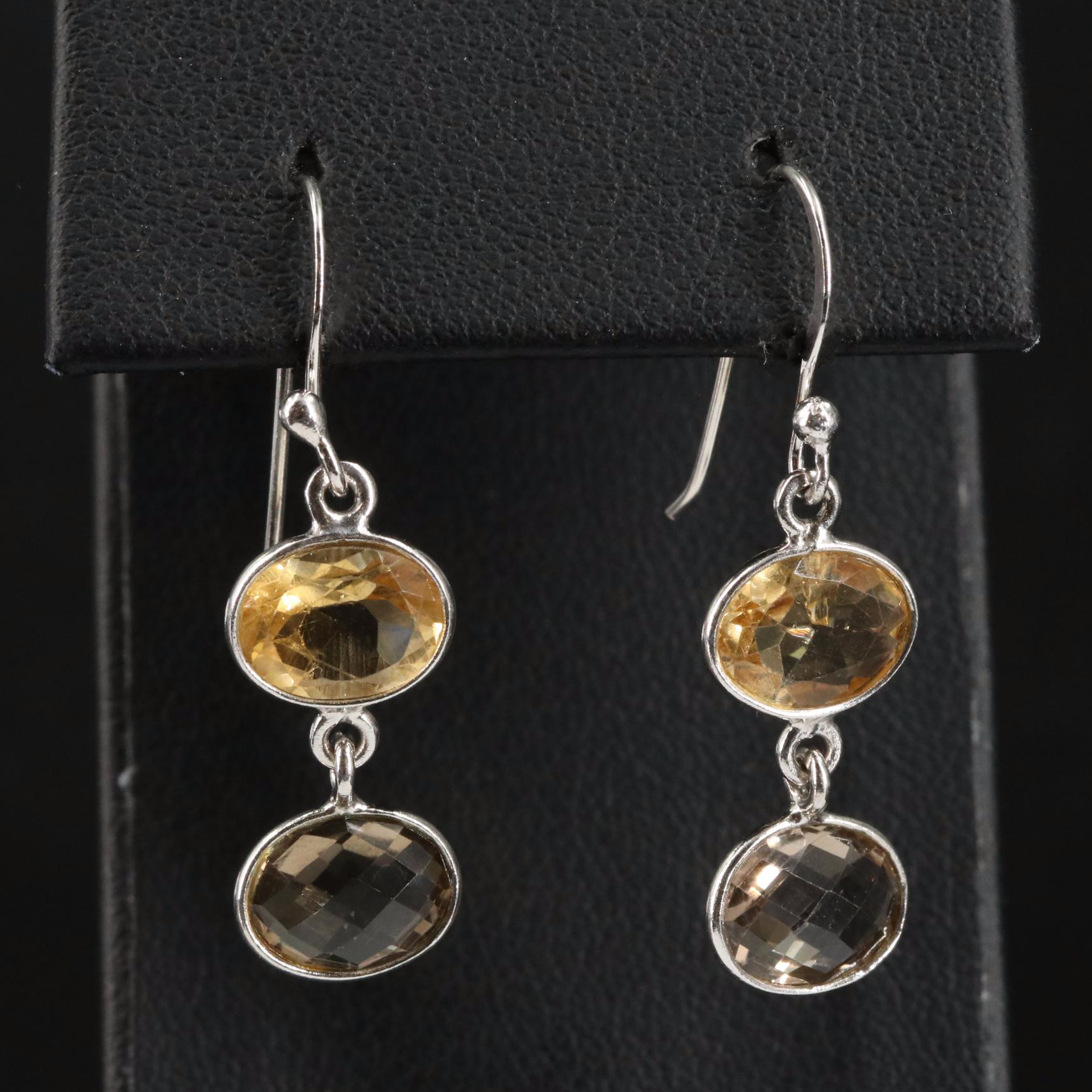 Sterling Citrine and Smoky Quartz Dangle Earrings