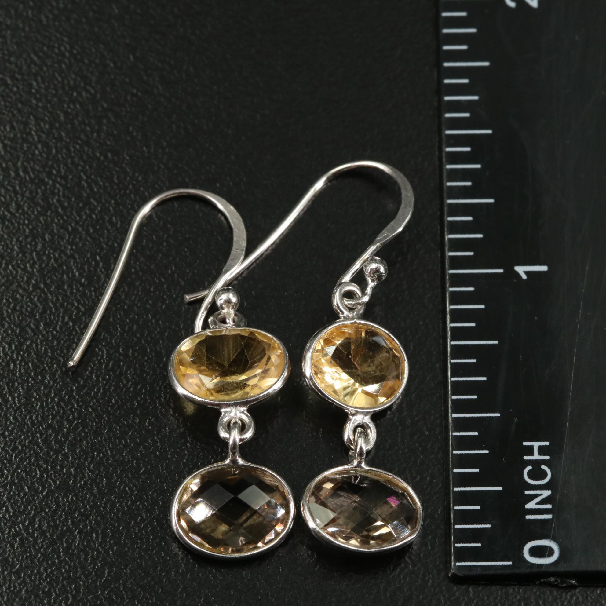 Sterling Citrine and Smoky Quartz Dangle Earrings
