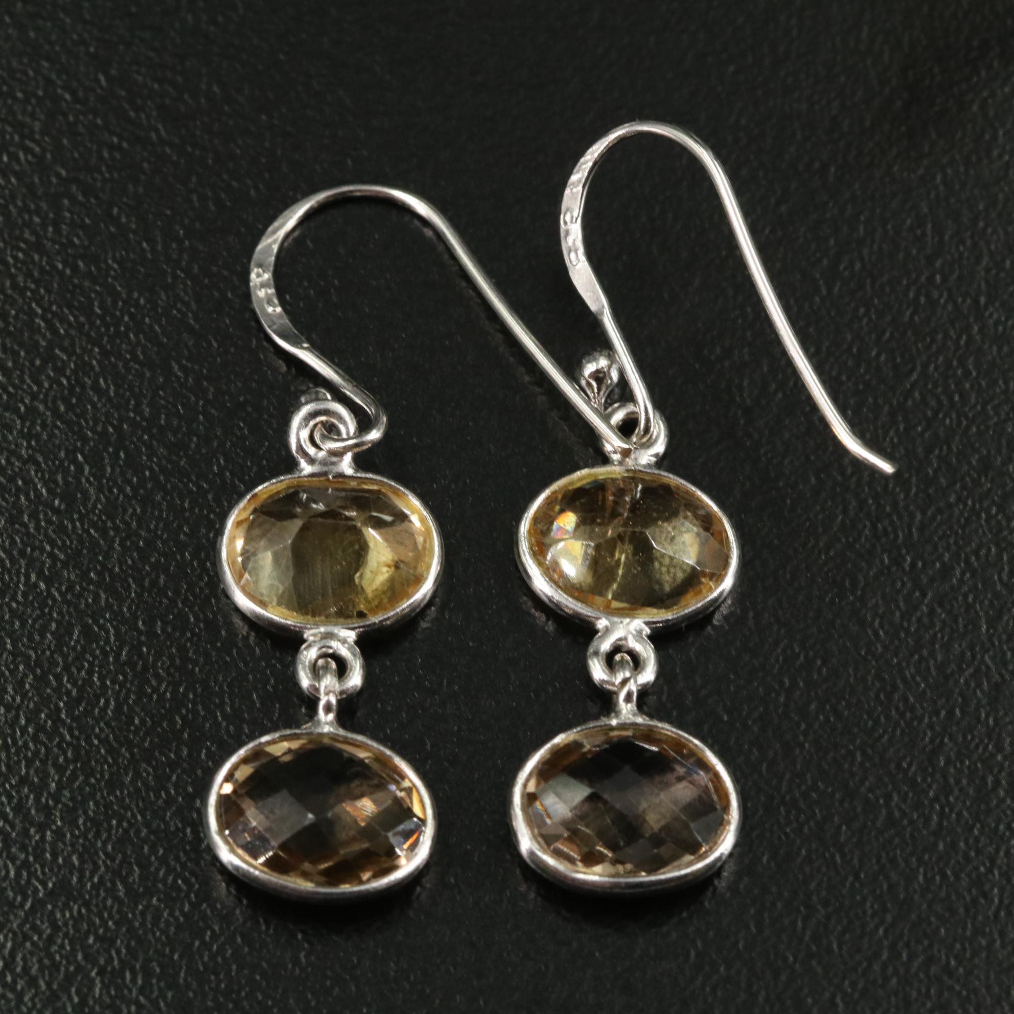 Sterling Citrine and Smoky Quartz Dangle Earrings