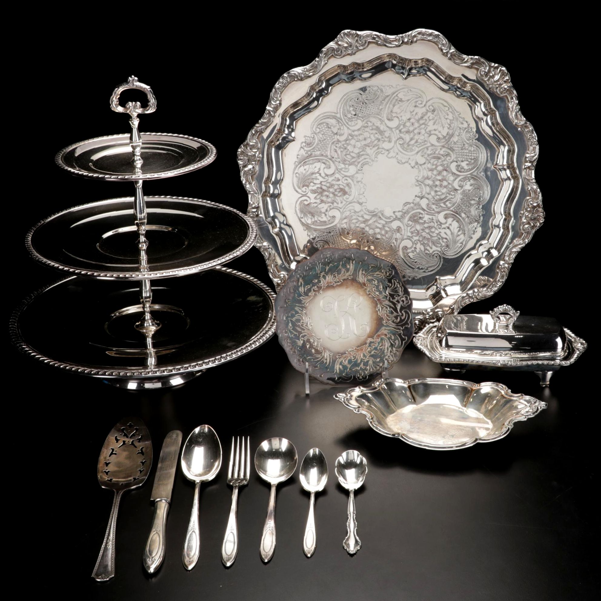 Oneida "Grosvenor" Silver Plate Flatware and Other Silver Plate Serving Pieces