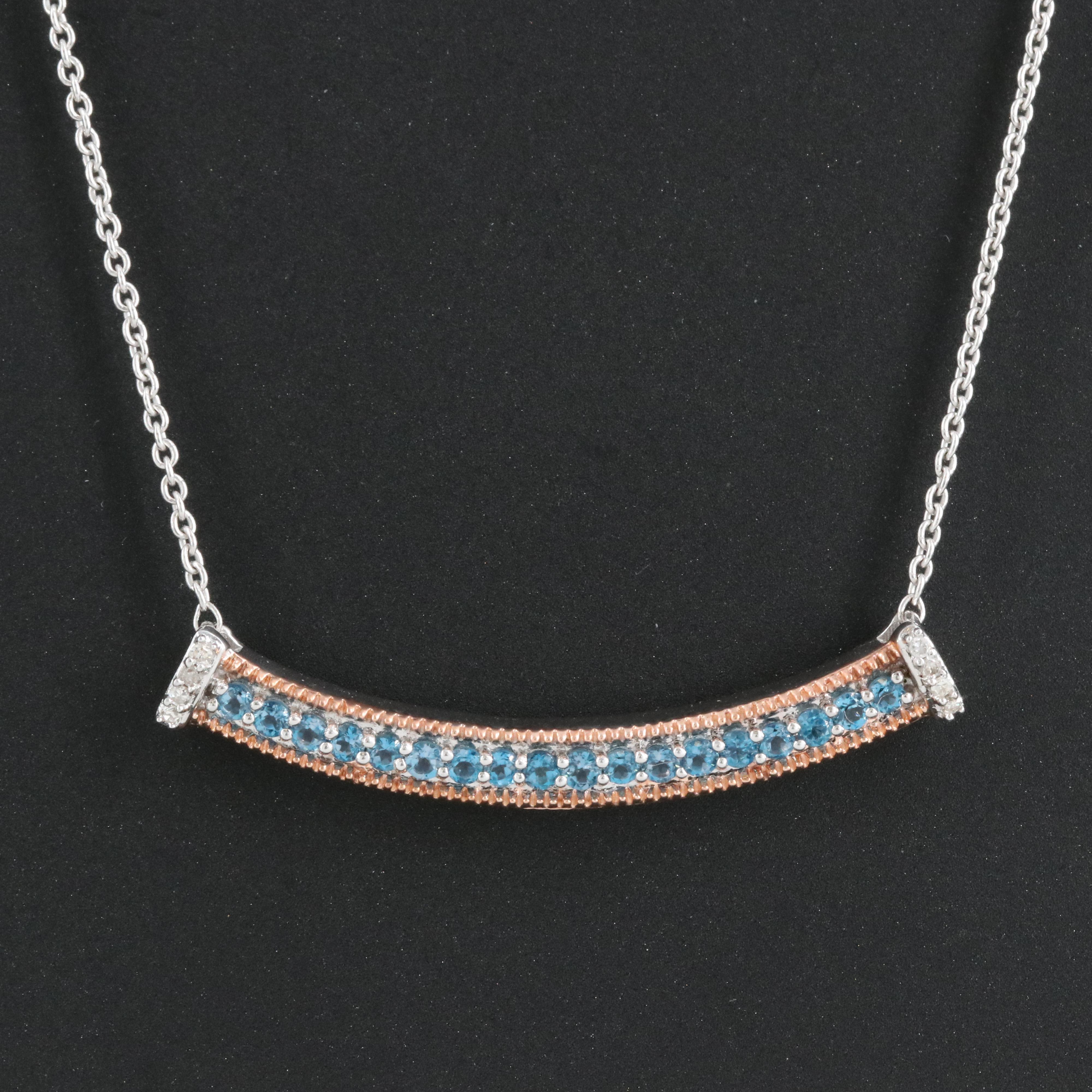Sterling Topaz Curved Bar Necklace