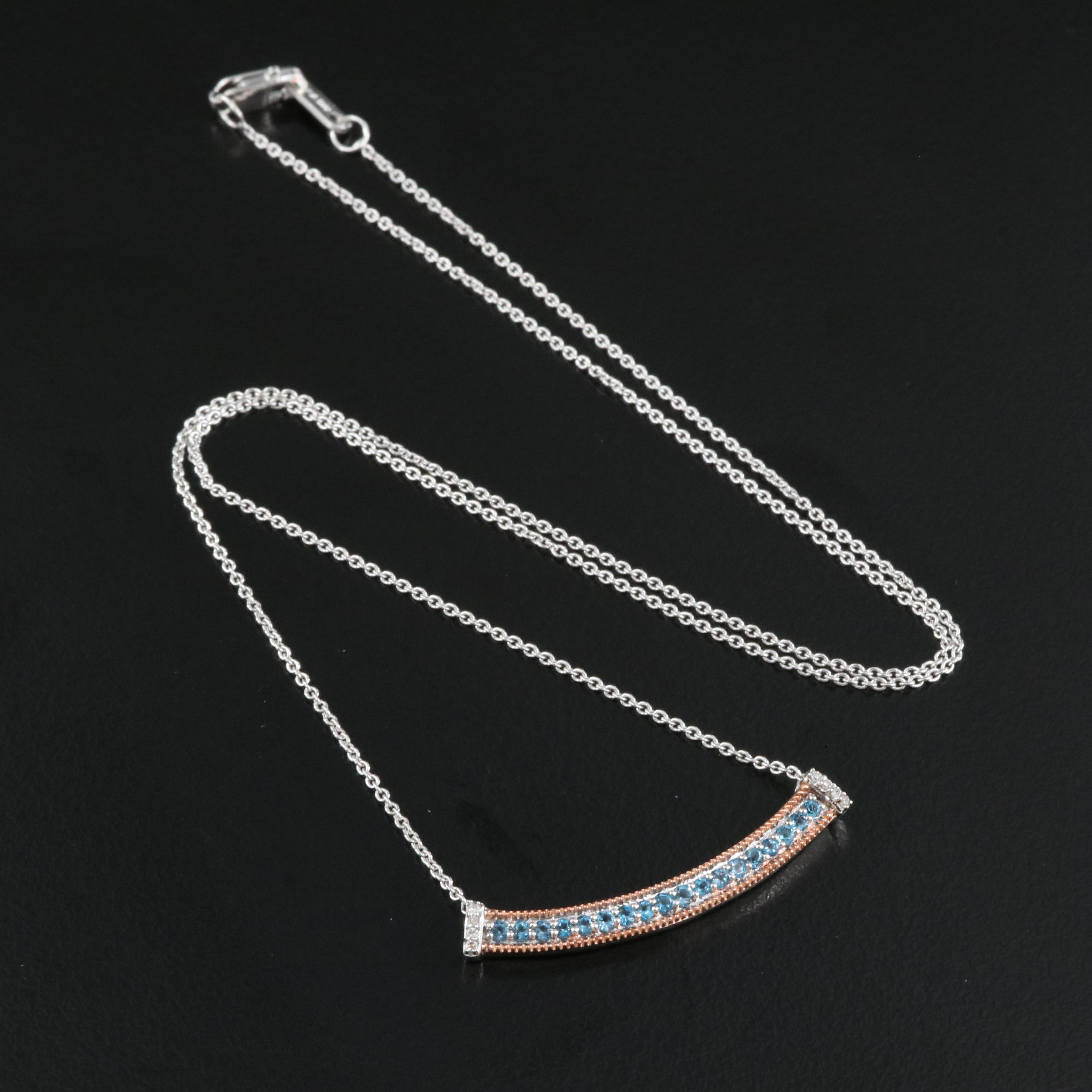 Sterling Topaz Curved Bar Necklace