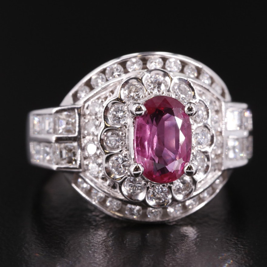 Platinum 1.15 CT Ruby and 1.00 CTW Diamond Ring with GIA Report